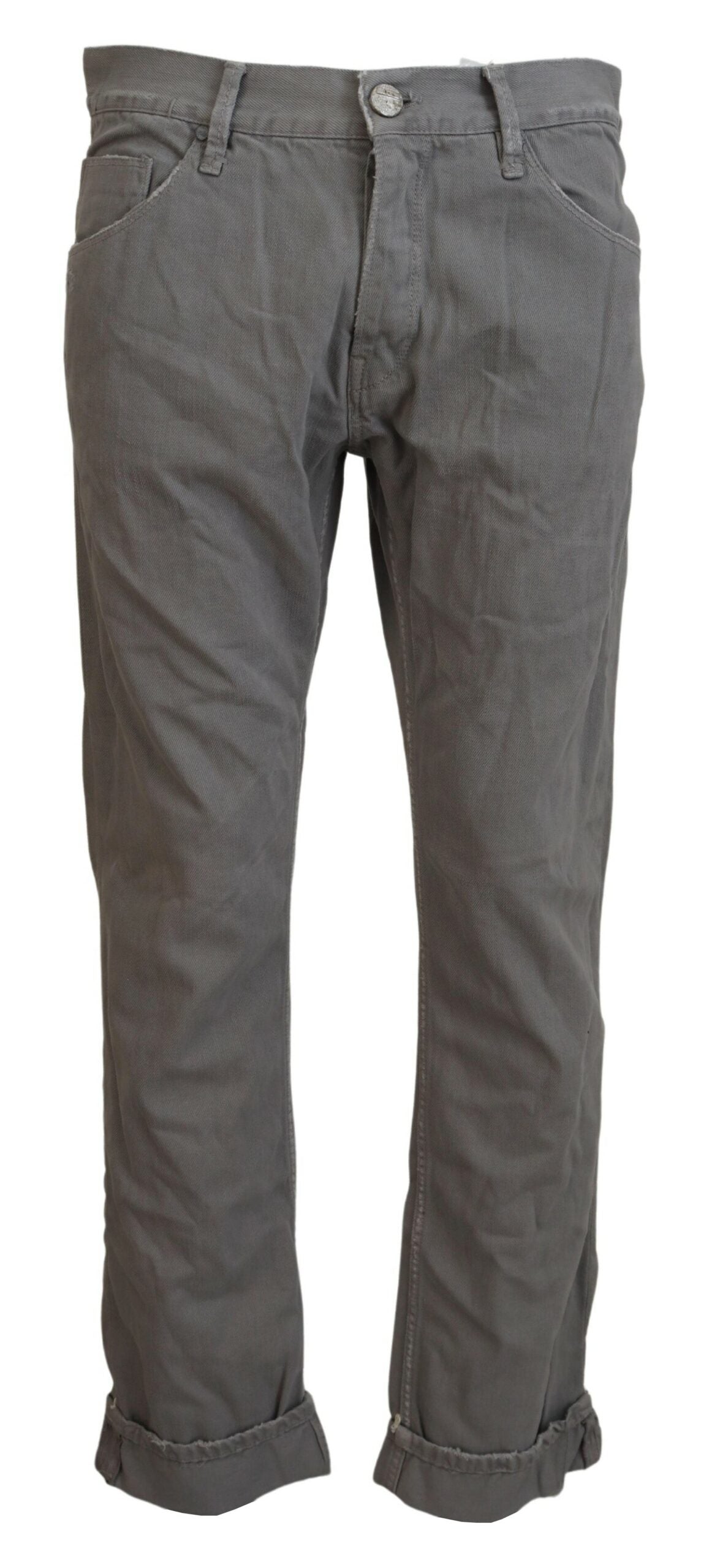 Acht Gray Cotton Straight Fit Folded Hem Casual Denim Jeans -   -  Acht.