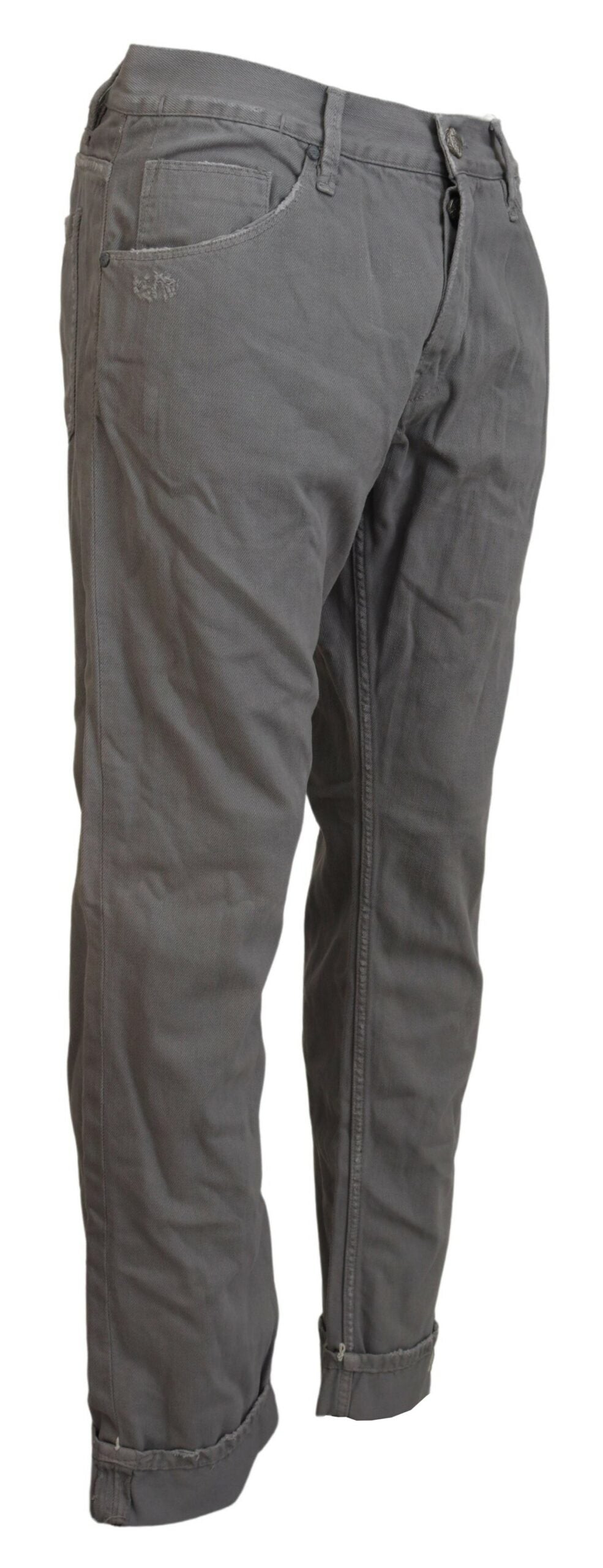 Acht Gray Cotton Straight Fit Folded Hem Casual Denim Jeans -   -  Acht.