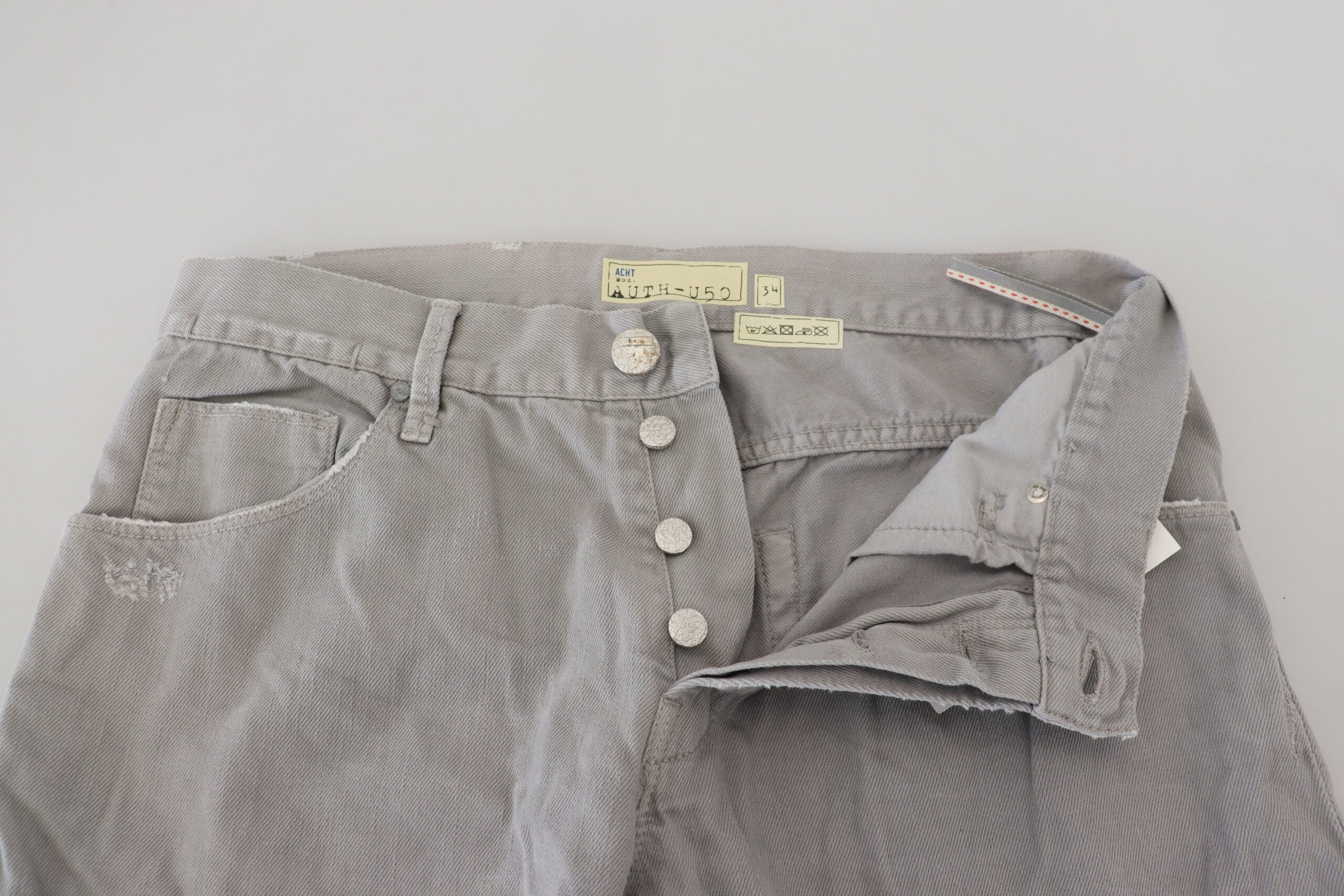 Acht Gray Cotton Straight Fit Folded Hem Casual Denim Jeans -   -  Acht.