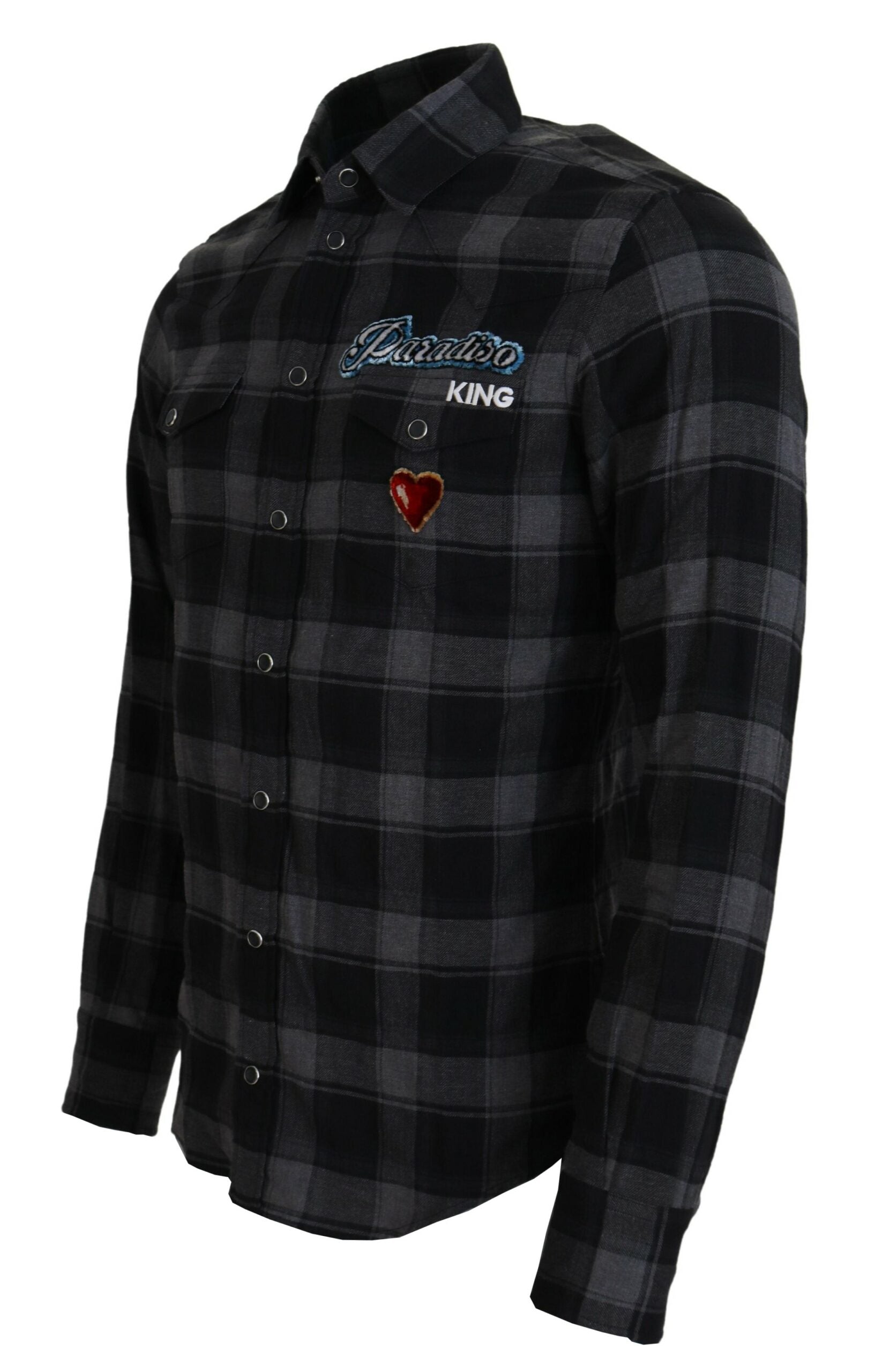 Dolce & Gabbana Black Gray Check Men Long Sleeves Shirt -   -  Dolce & Gabbana.