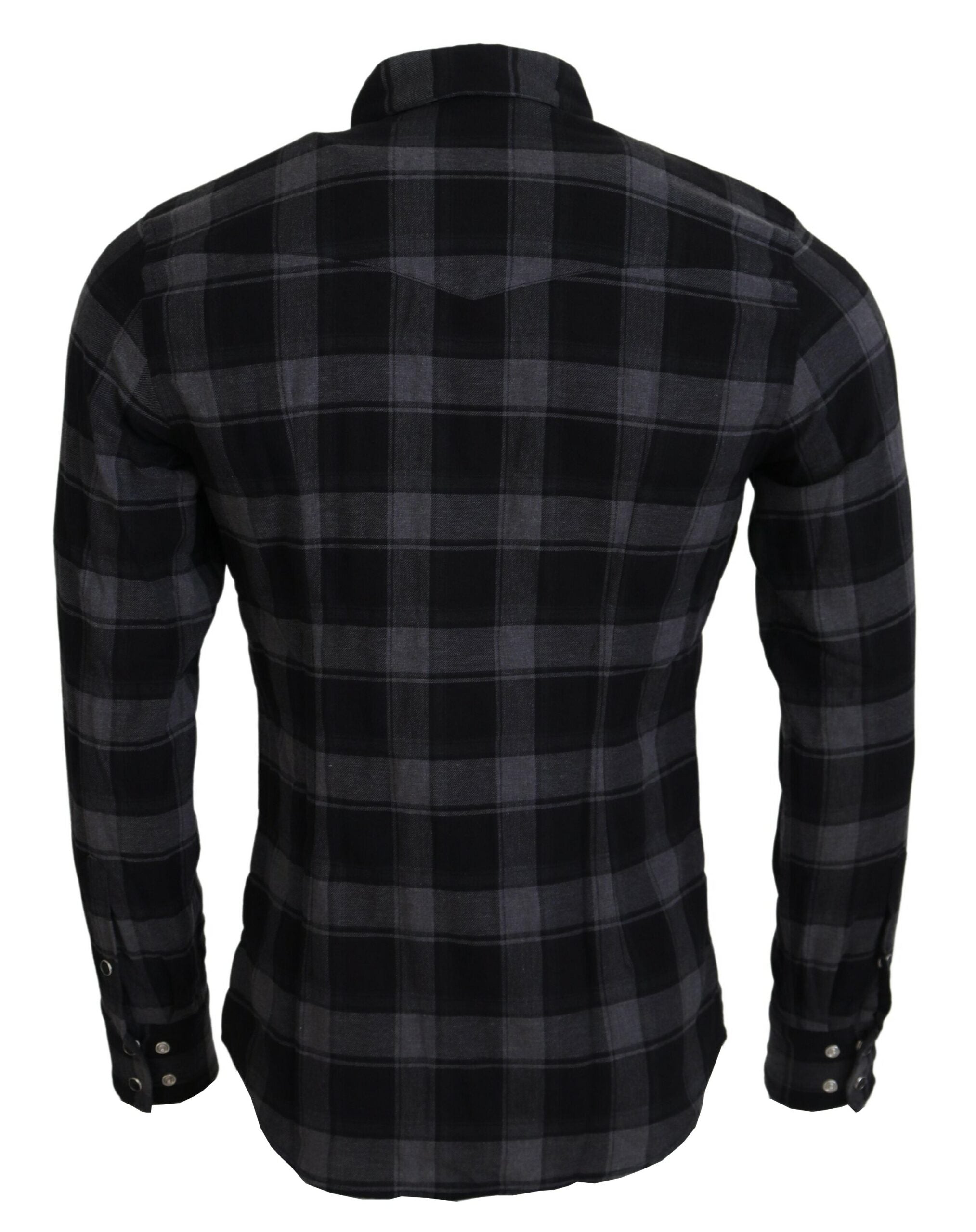 Dolce & Gabbana Black Gray Check Men Long Sleeves Shirt -   -  Dolce & Gabbana.
