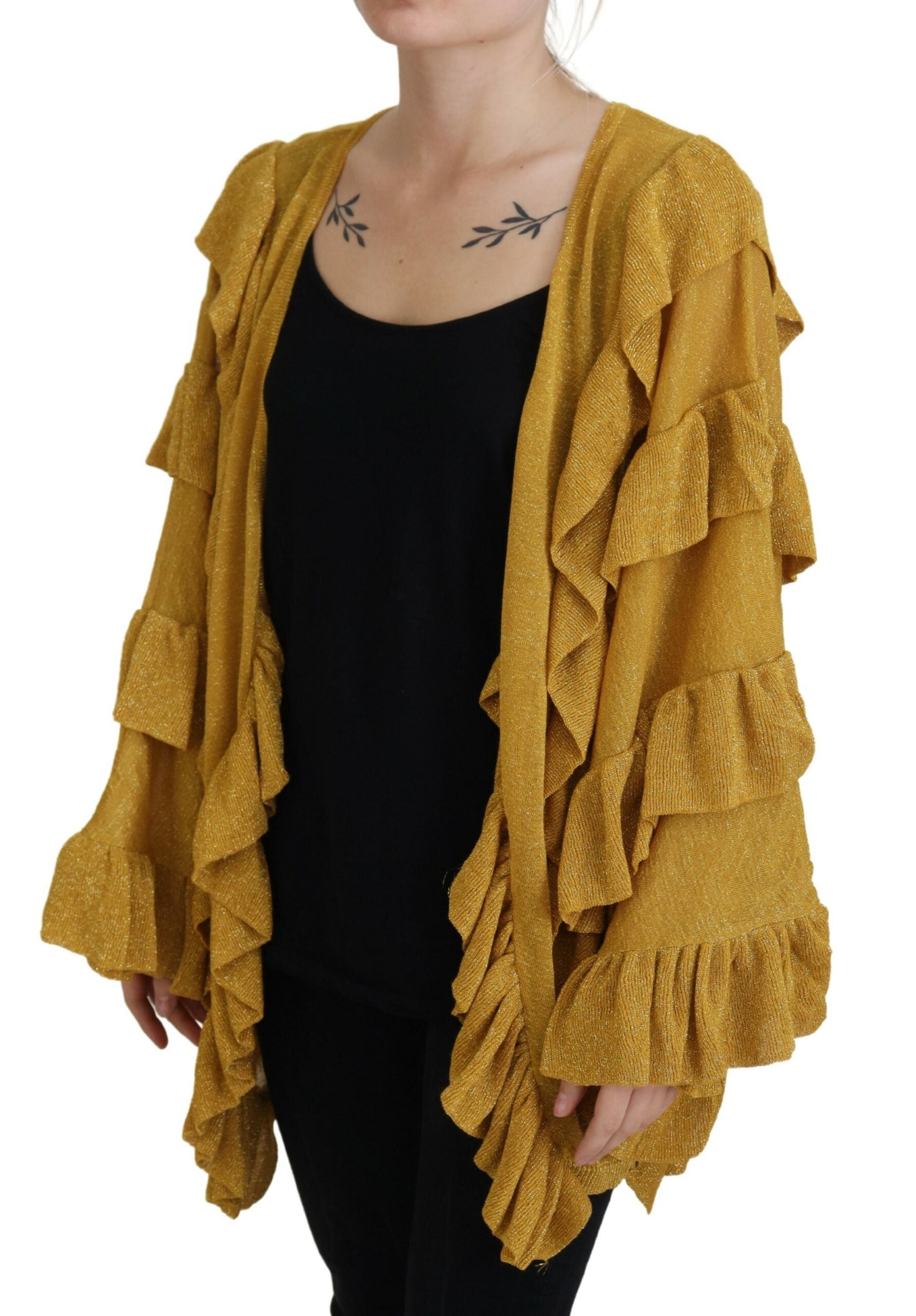 Aniye By Gold Long Sleeves Ruffled Women Cardigan Sweater -   -  Aniye By.