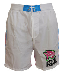 Dsquared² White Pink Logo Print Men Beachwear Shorts Swimwear -   -  Dsquared².