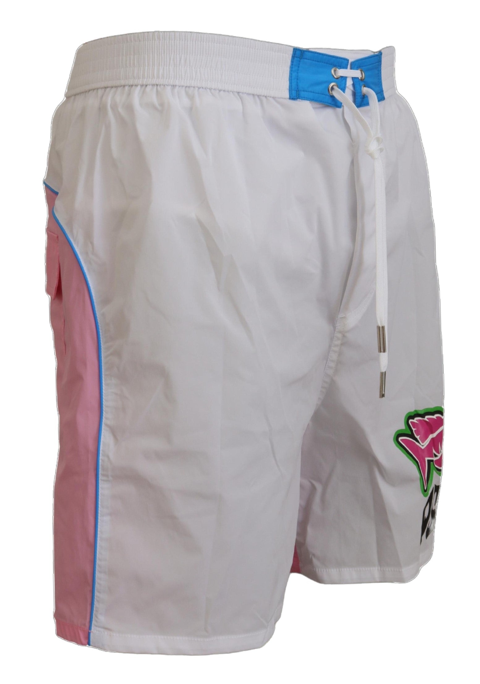 Dsquared² White Pink Logo Print Men Beachwear Shorts Swimwear -   -  Dsquared².