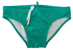 Dsquared² Green White Logo Print Men Swim Brief Swimwear -   -  Dsquared².