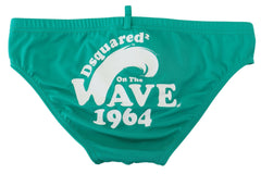 Dsquared² Green White Logo Print Men Swim Brief Swimwear -   -  Dsquared².