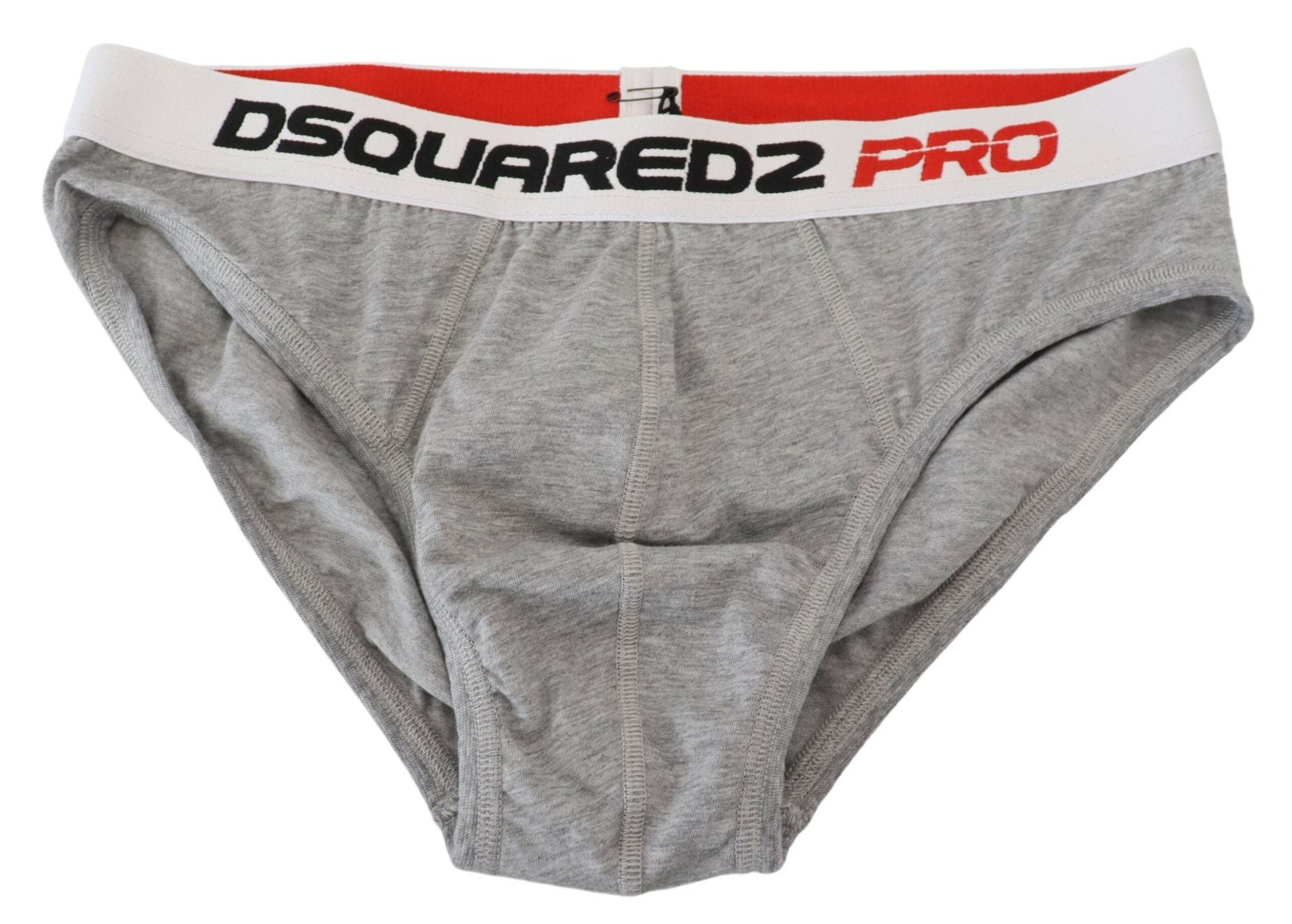 Dsquared² Gray Logo Cotton Stretch Men Brief PRO Underwear -   -  Dsquared².