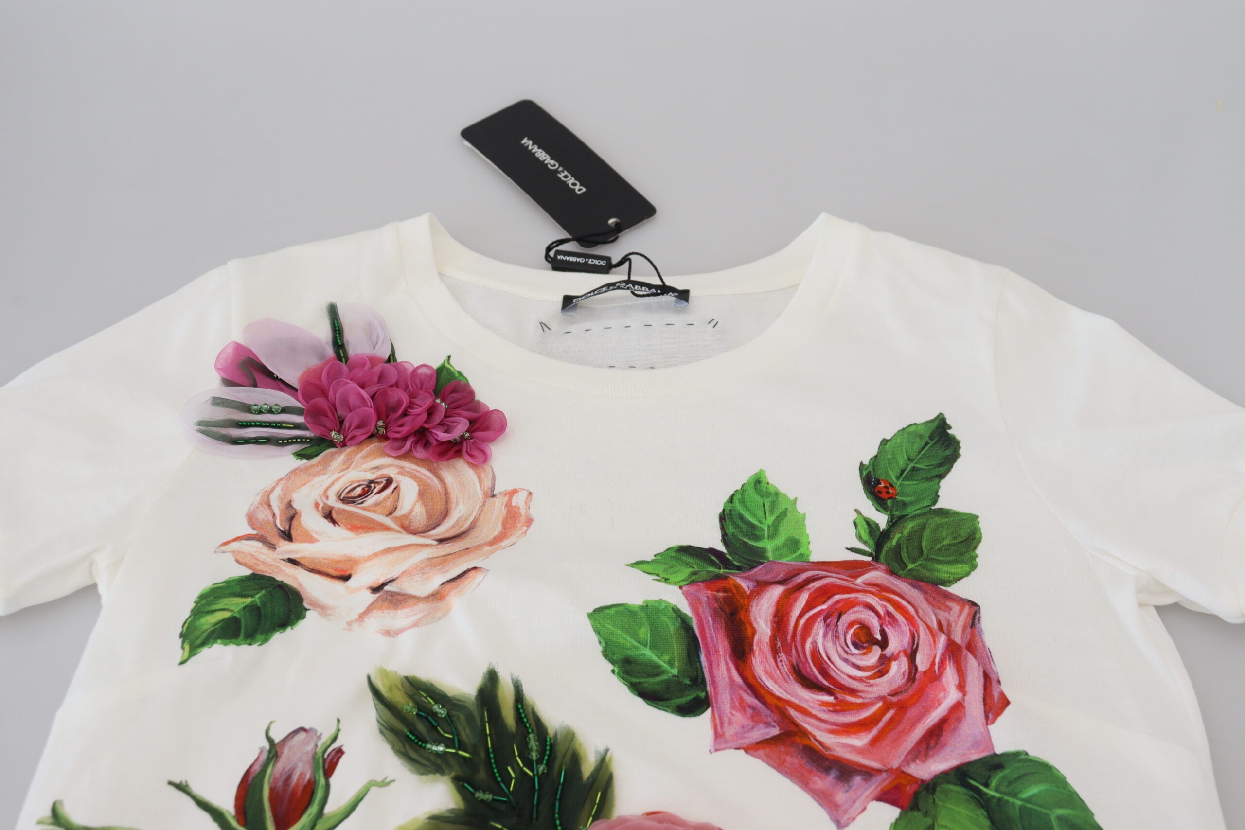 Dolce & Gabbana White Rose DGLogo Printed Short Sleeves Top -   -  Dolce & Gabbana.