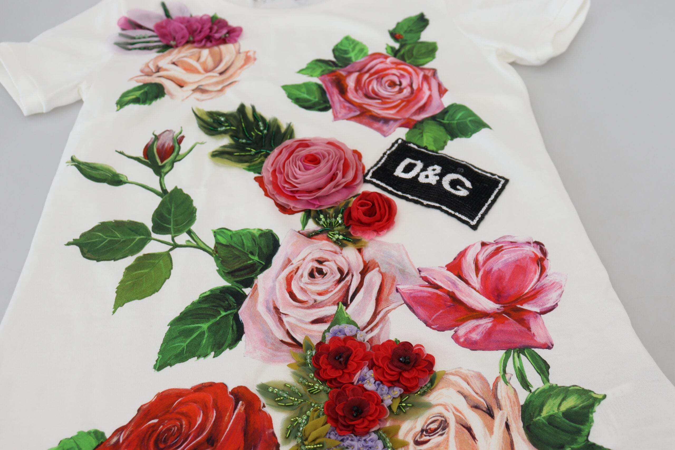 Dolce & Gabbana White Rose DGLogo Printed Short Sleeves Top -   -  Dolce & Gabbana.