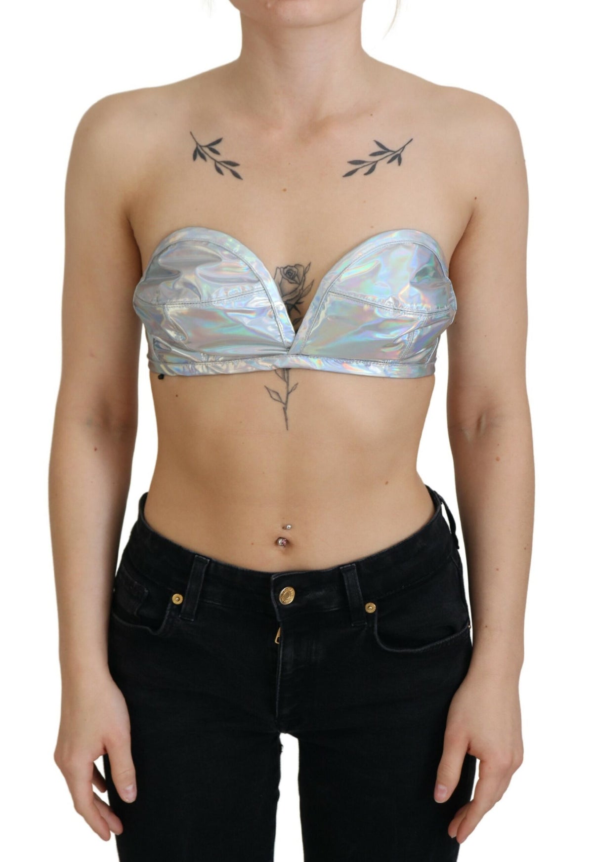 Dolce & Gabbana Silver Holographic Effect Bustier Brassiere Top -   -  Dolce & Gabbana.