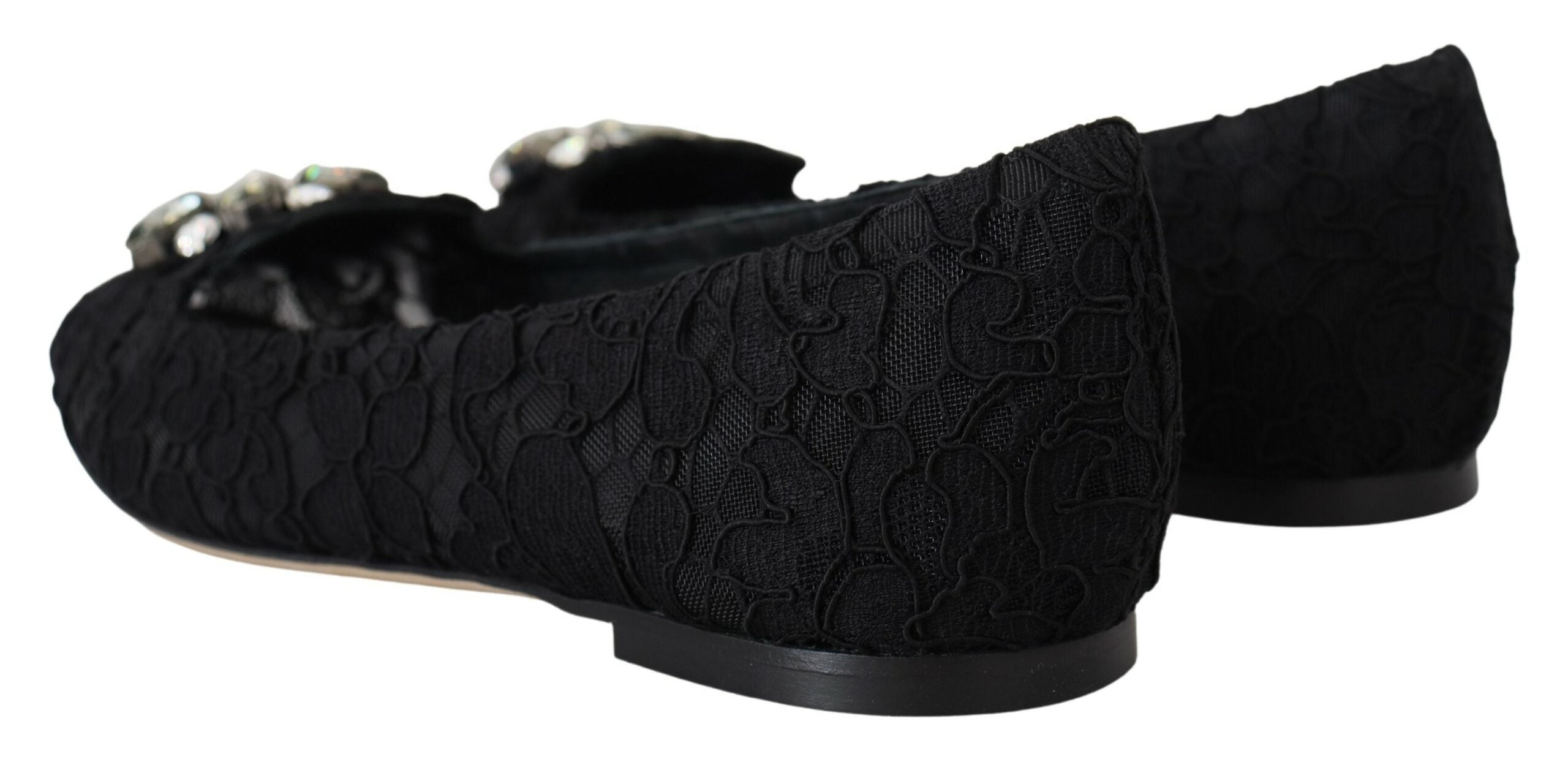 Dolce & Gabbana Black Taormina Lace Crystals Flats Shoes -   -  Dolce & Gabbana.