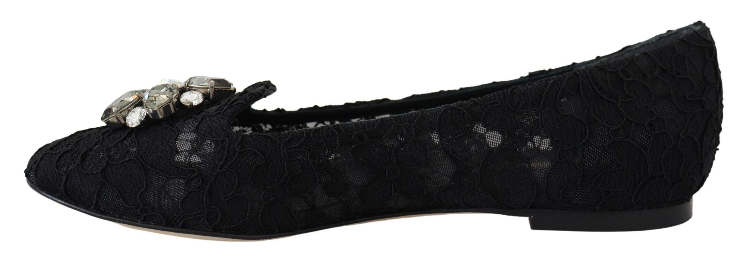 Dolce & Gabbana Black Taormina Lace Crystals Flats Shoes -   -  Dolce & Gabbana.