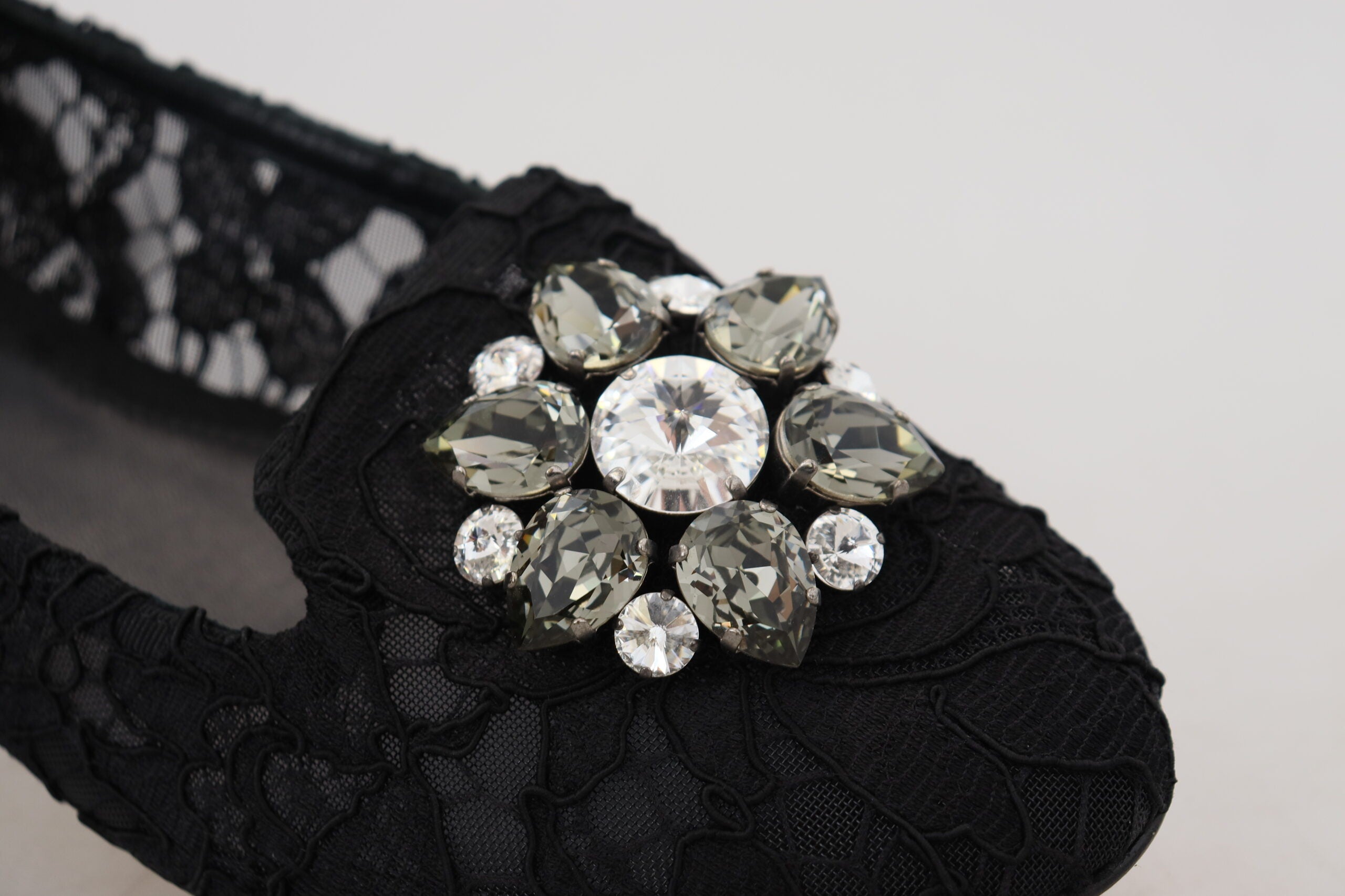 Dolce & Gabbana Black Taormina Lace Crystals Flats Shoes -   -  Dolce & Gabbana.