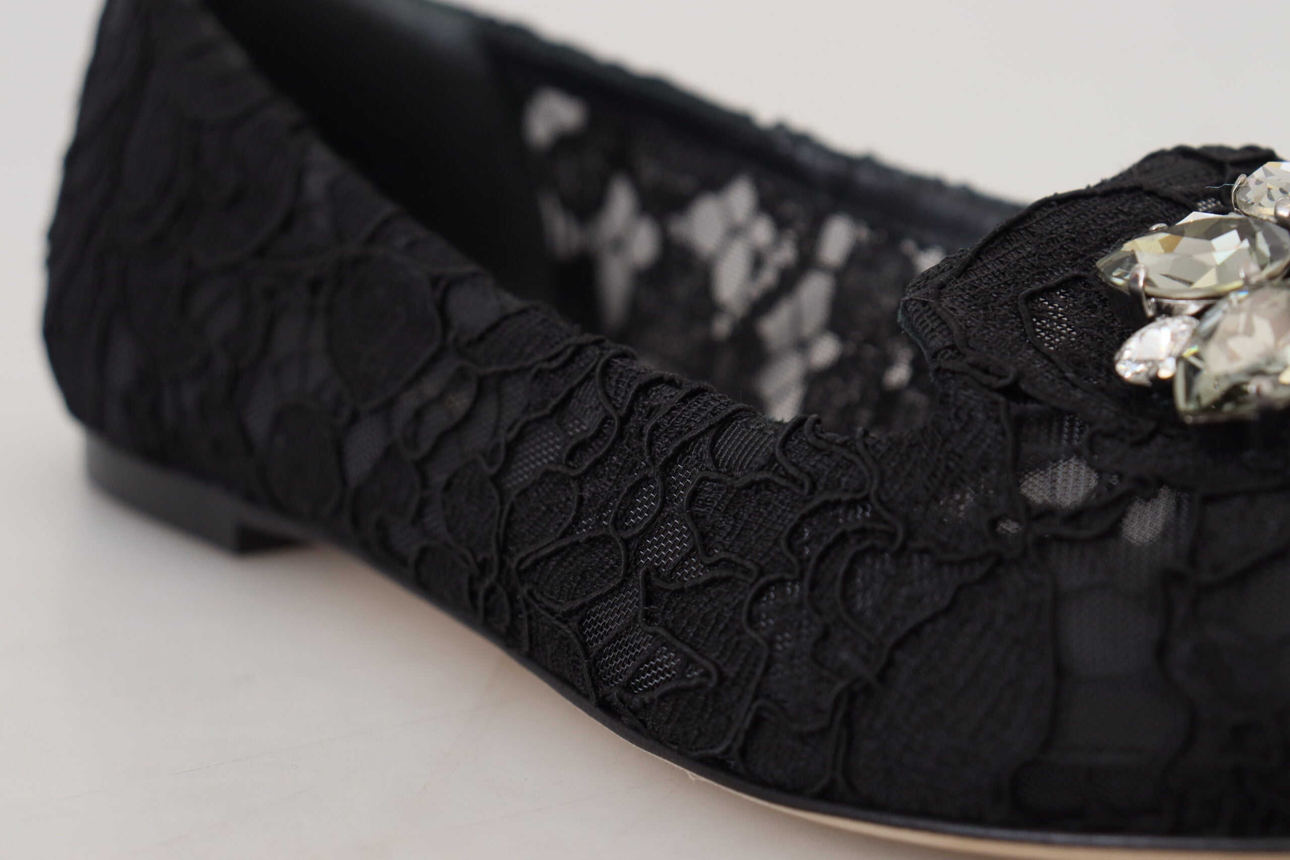 Dolce & Gabbana Black Taormina Lace Crystals Flats Shoes -   -  Dolce & Gabbana.