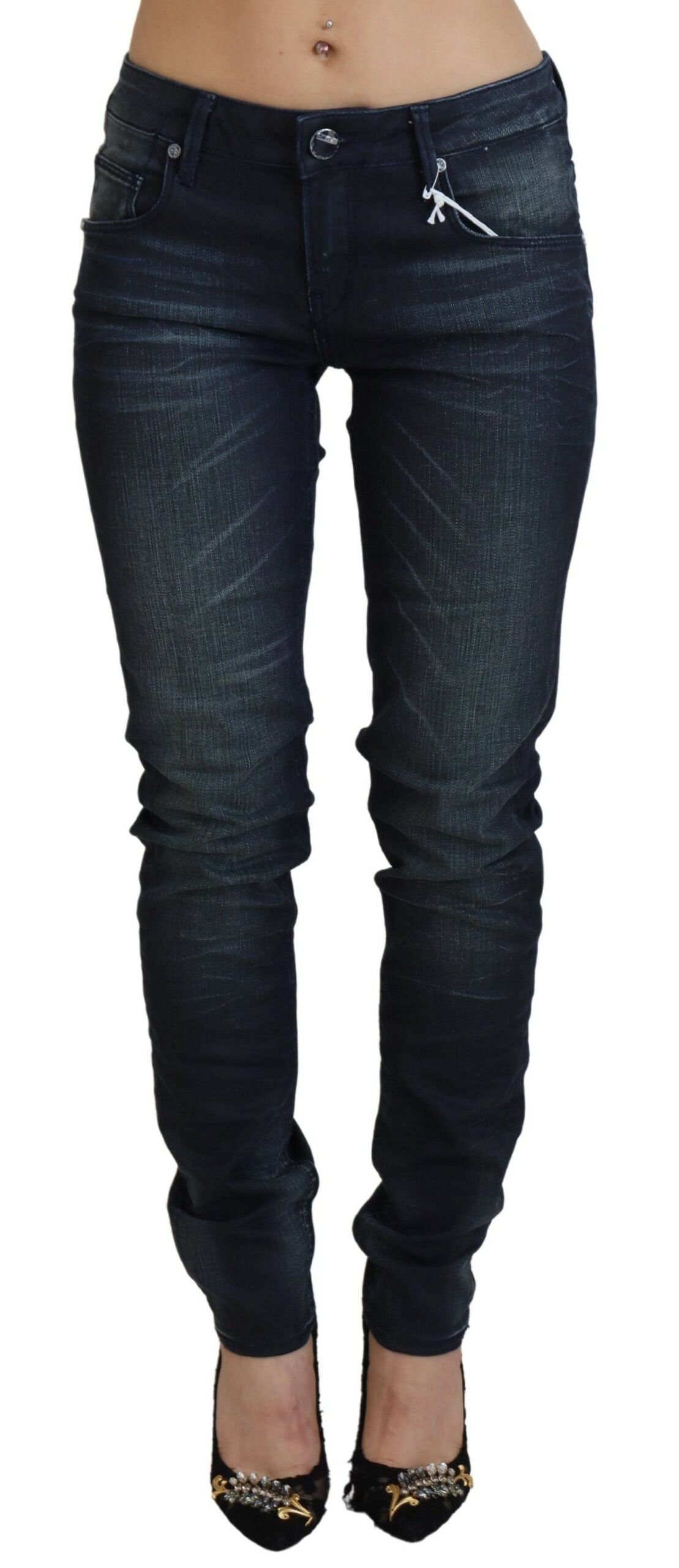 Acht Blue Washed Low Waist Slim Fit Cotton Denim Jeans -   -  Acht.