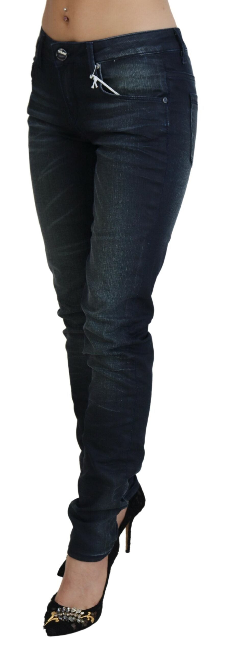 Acht Blue Washed Low Waist Slim Fit Cotton Denim Jeans -   -  Acht.