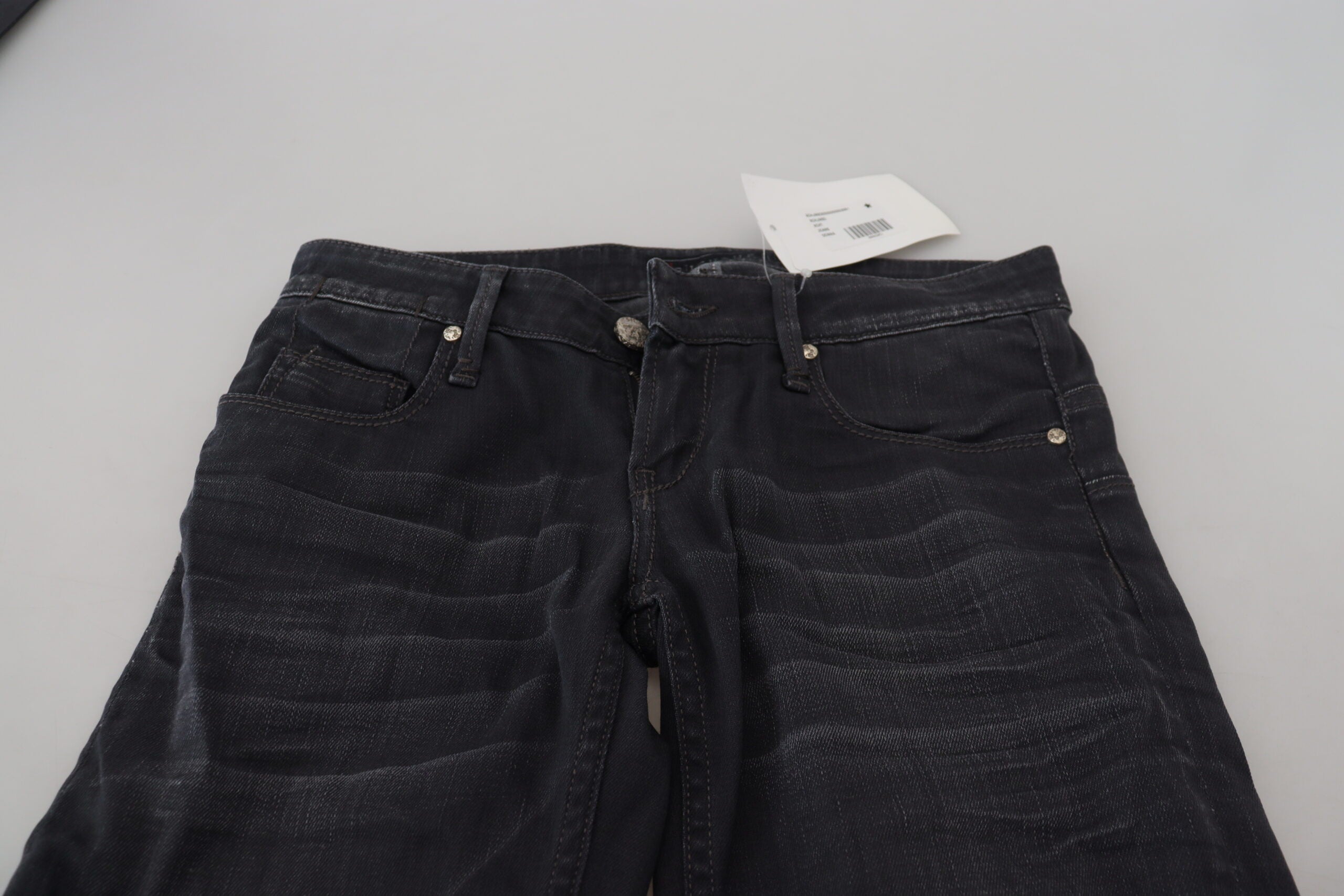 Acht Black Washed Low Waist Slim Fit Cotton Denim Jeans -   -  Acht.