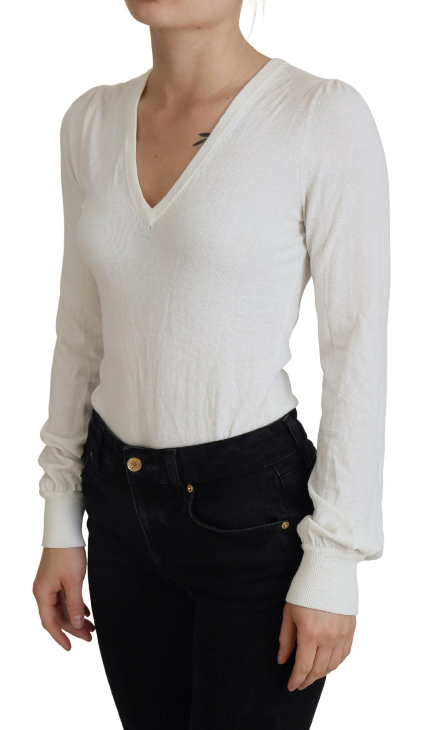 Patrizia Pepe Ivory V-Neck Long Sleeves Women Blouse Top -   -  Patrizia Pepe.