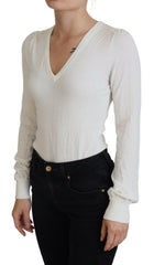 Patrizia Pepe Ivory V-Neck Long Sleeves Women Blouse Top -   -  Patrizia Pepe.