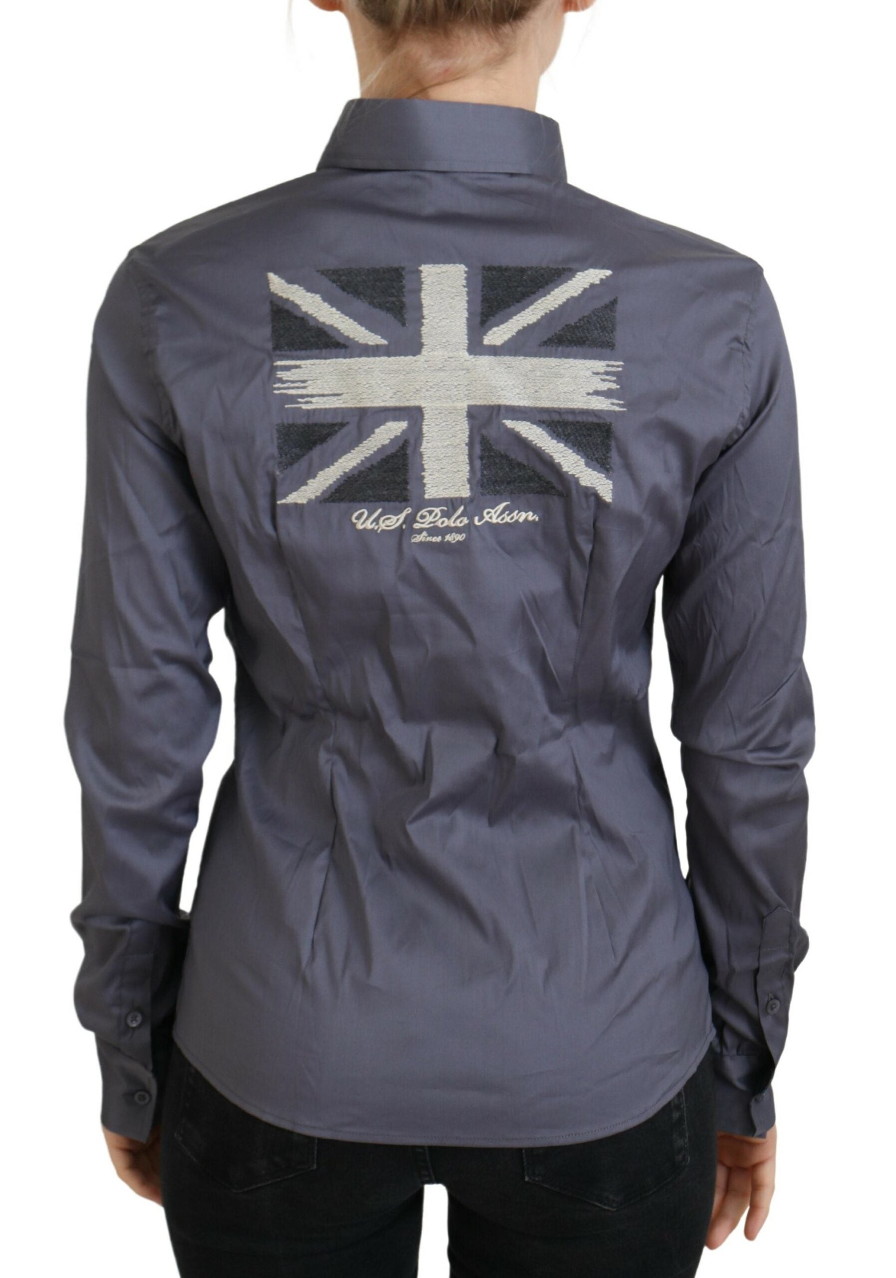 U.S. POLO ASSN. Gray Printed Long Sleeves Collared Top -   -  U.S. POLO ASSN..