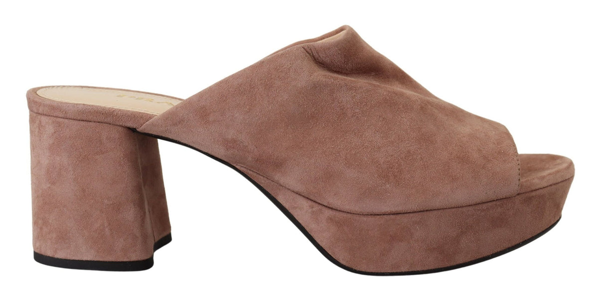 Prada Dark Rose Suede Camoscio Sandals Block Heels Shoes -   -  Prada.