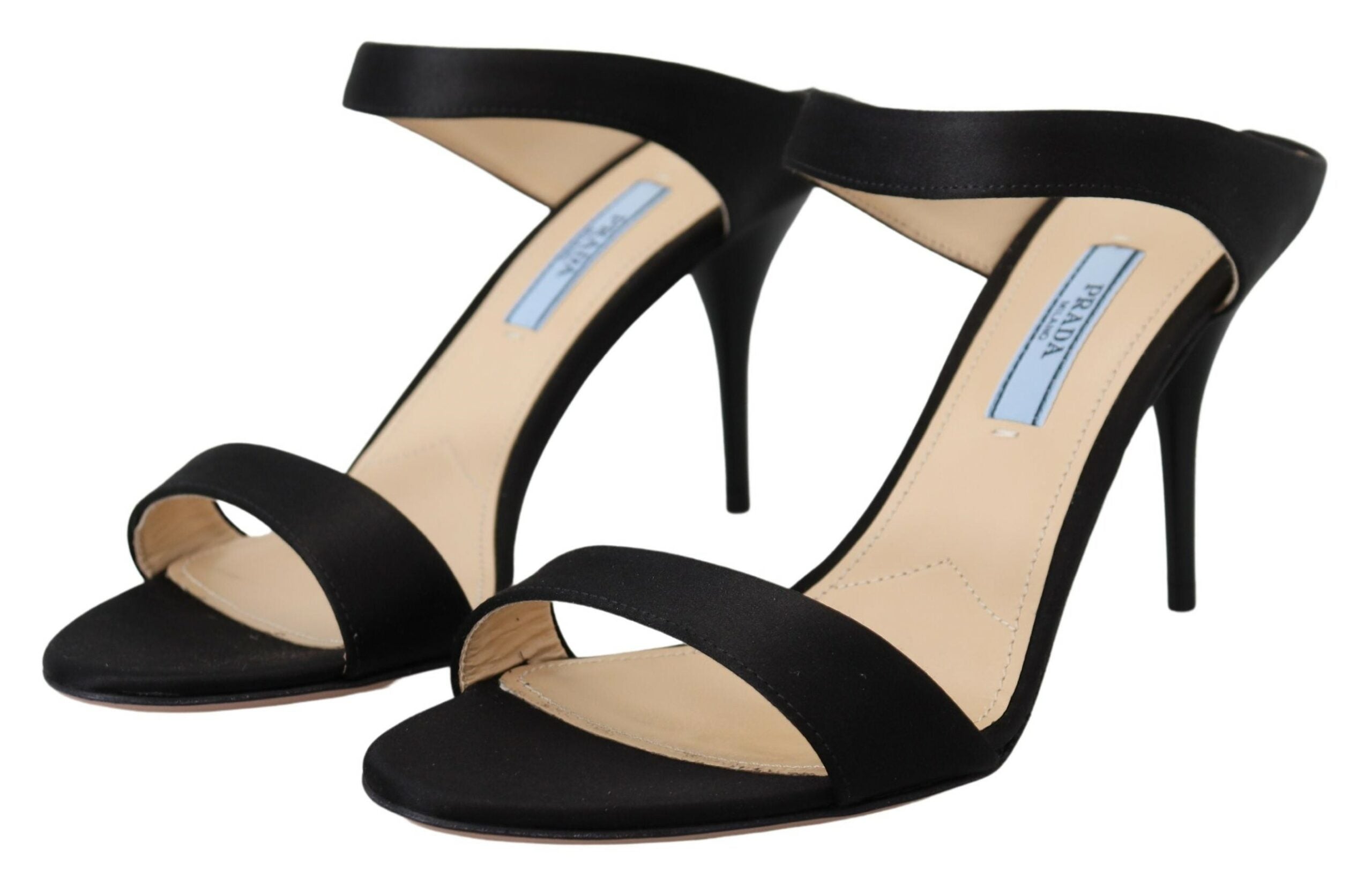 Prada Black Leather Sandals Stiletto Heels Open Toe Shoes -   -  Prada.