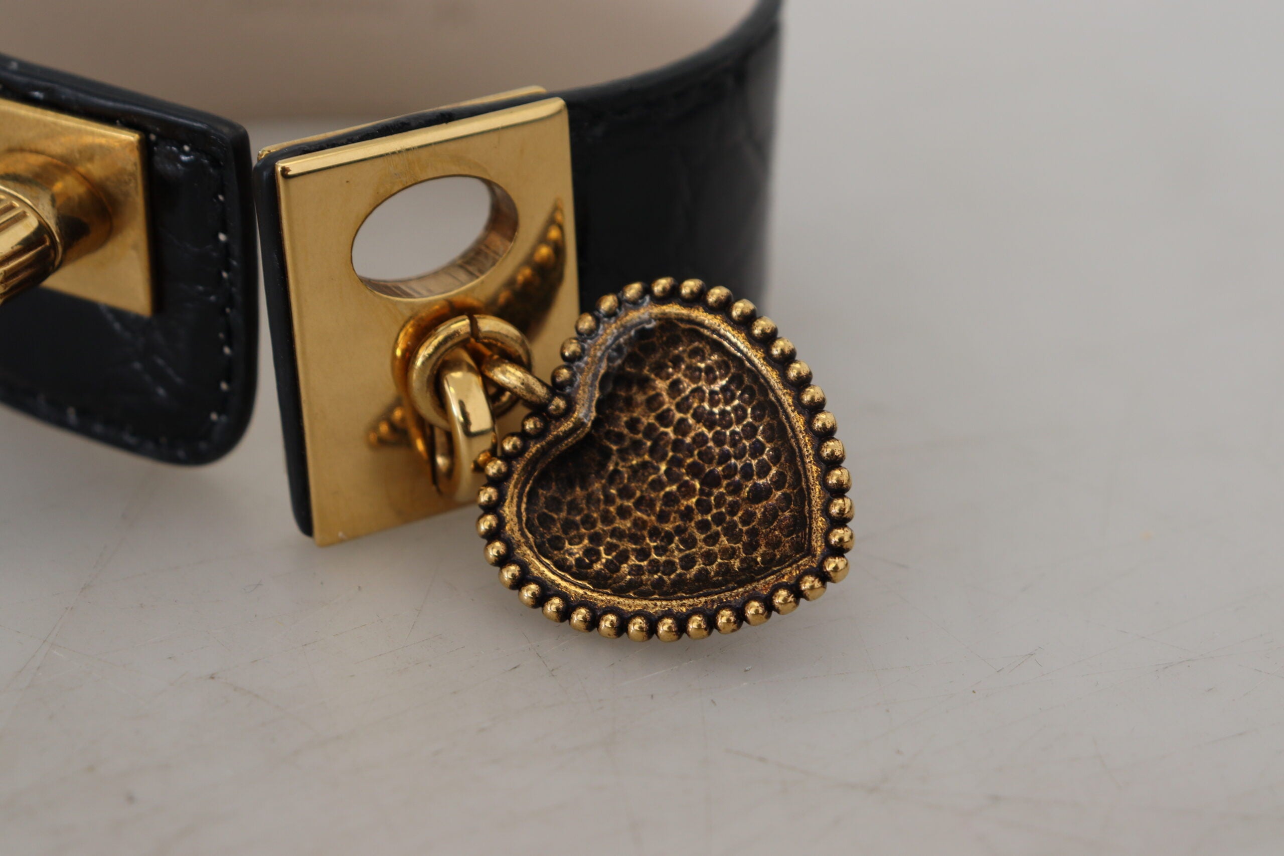 Dolce & Gabbana Black Dauphine Leather DG Heart Key Ring Bracelet -   -  Dolce & Gabbana.