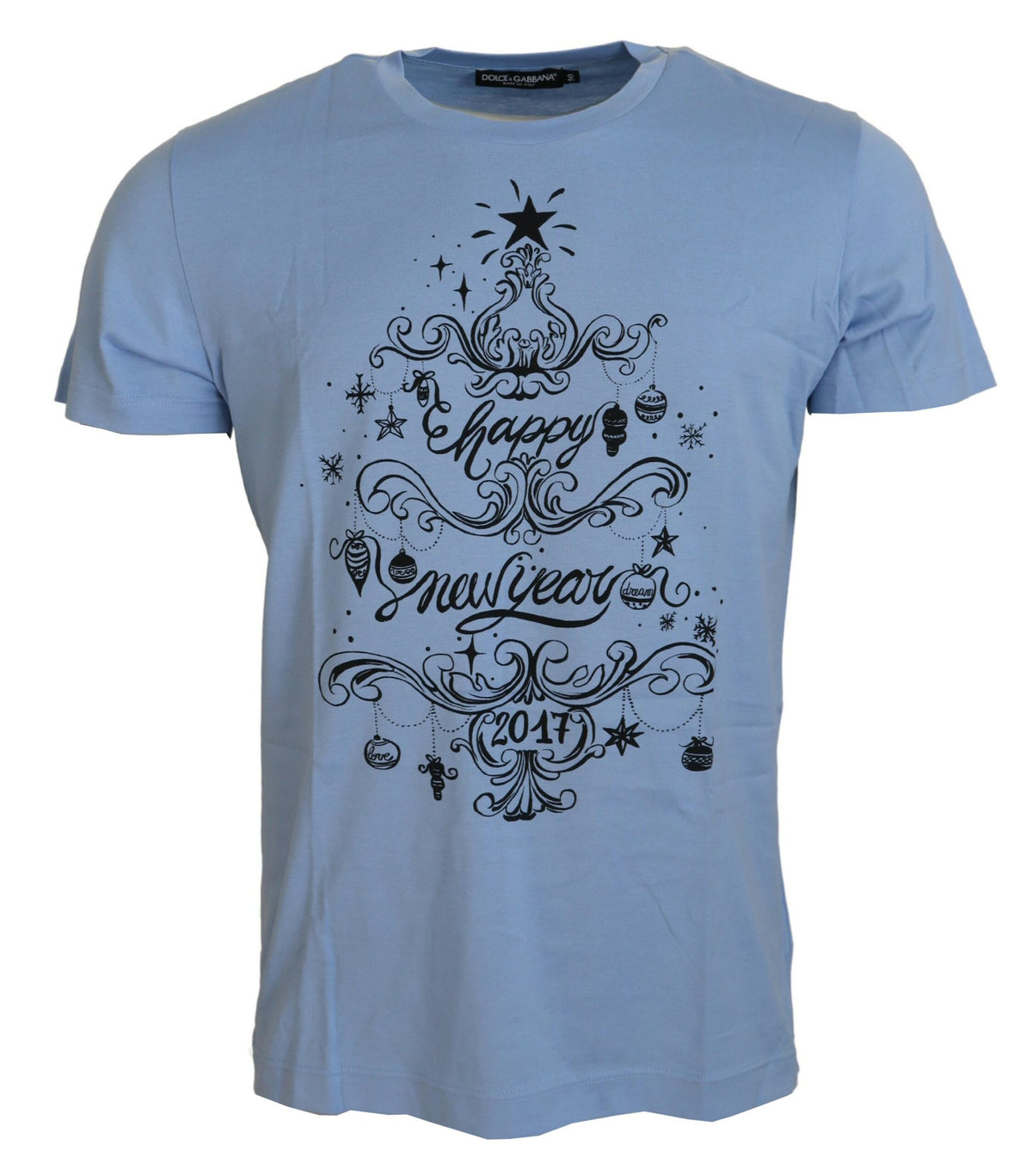Dolce & Gabbana Light Blue Happy New Year 2017 Cotton T-shirt -   -  Dolce & Gabbana.