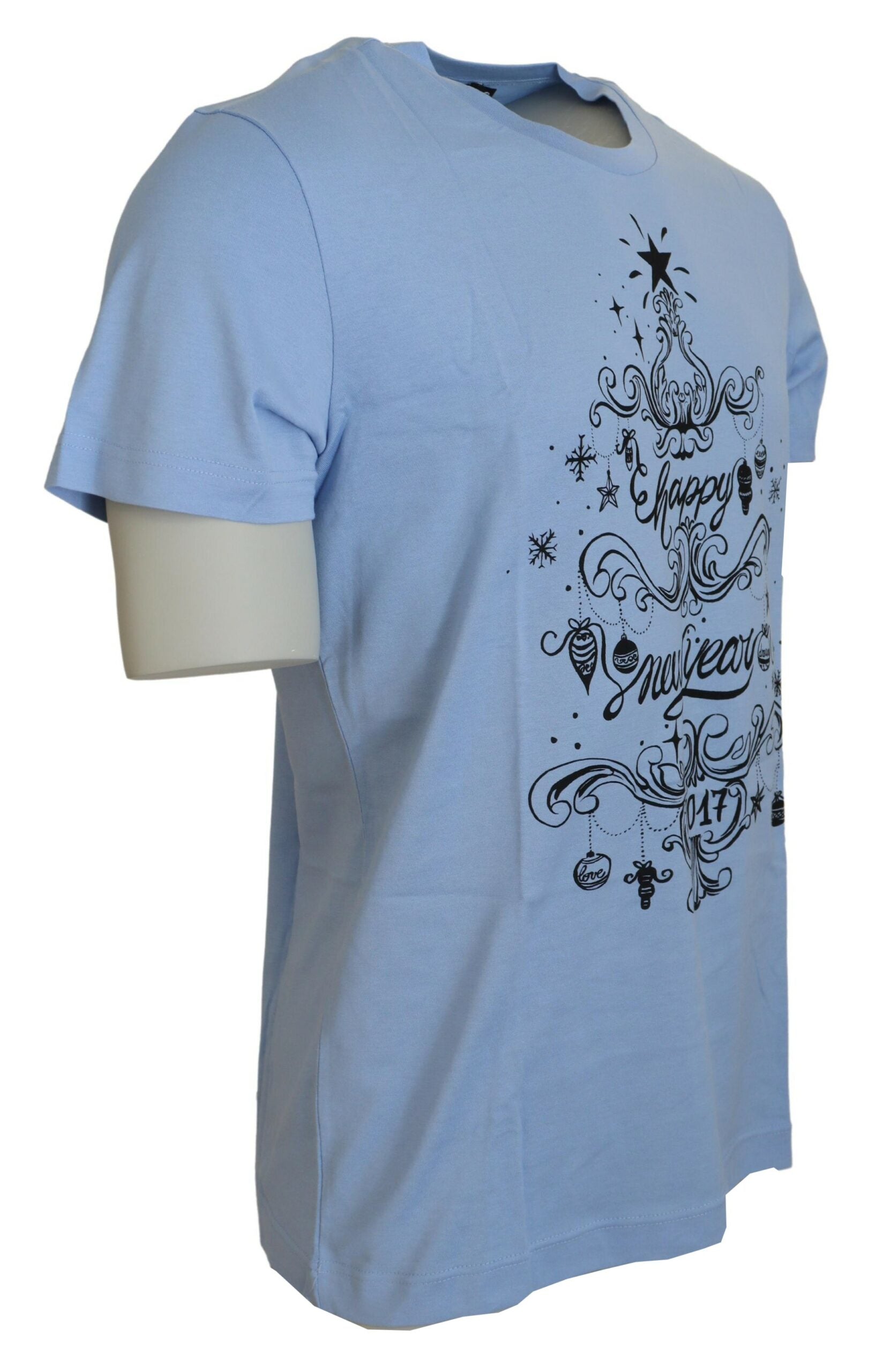 Dolce & Gabbana Light Blue Happy New Year 2017 Cotton T-shirt -   -  Dolce & Gabbana.