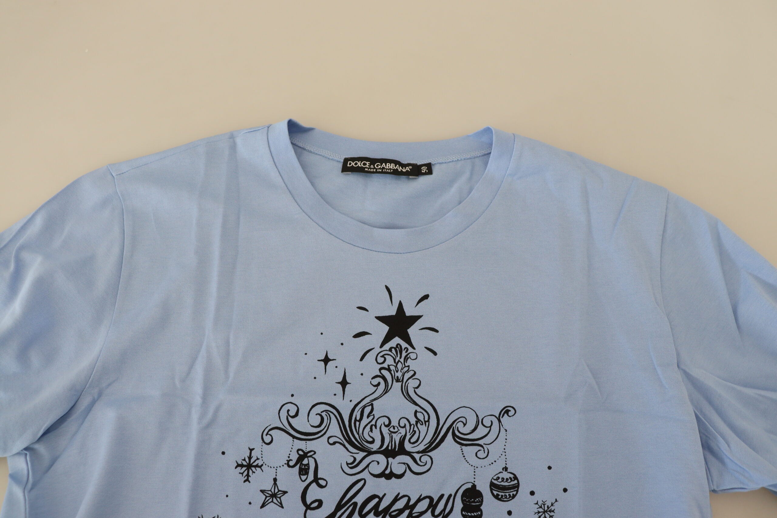 Dolce & Gabbana Light Blue Happy New Year 2017 Cotton T-shirt -   -  Dolce & Gabbana.