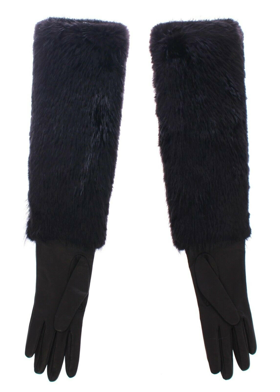 Dolce & Gabbana Black Beaver Fur Lambskin Leather Elbow Gloves -   -  Dolce & Gabbana.