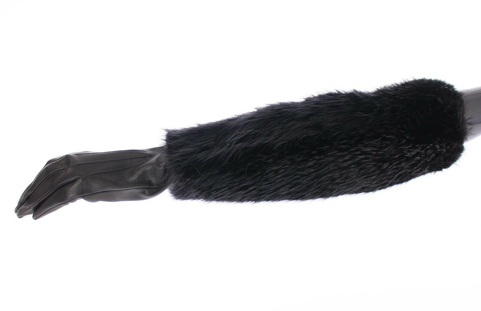 Dolce & Gabbana Black Beaver Fur Lambskin Leather Elbow Gloves -   -  Dolce & Gabbana.