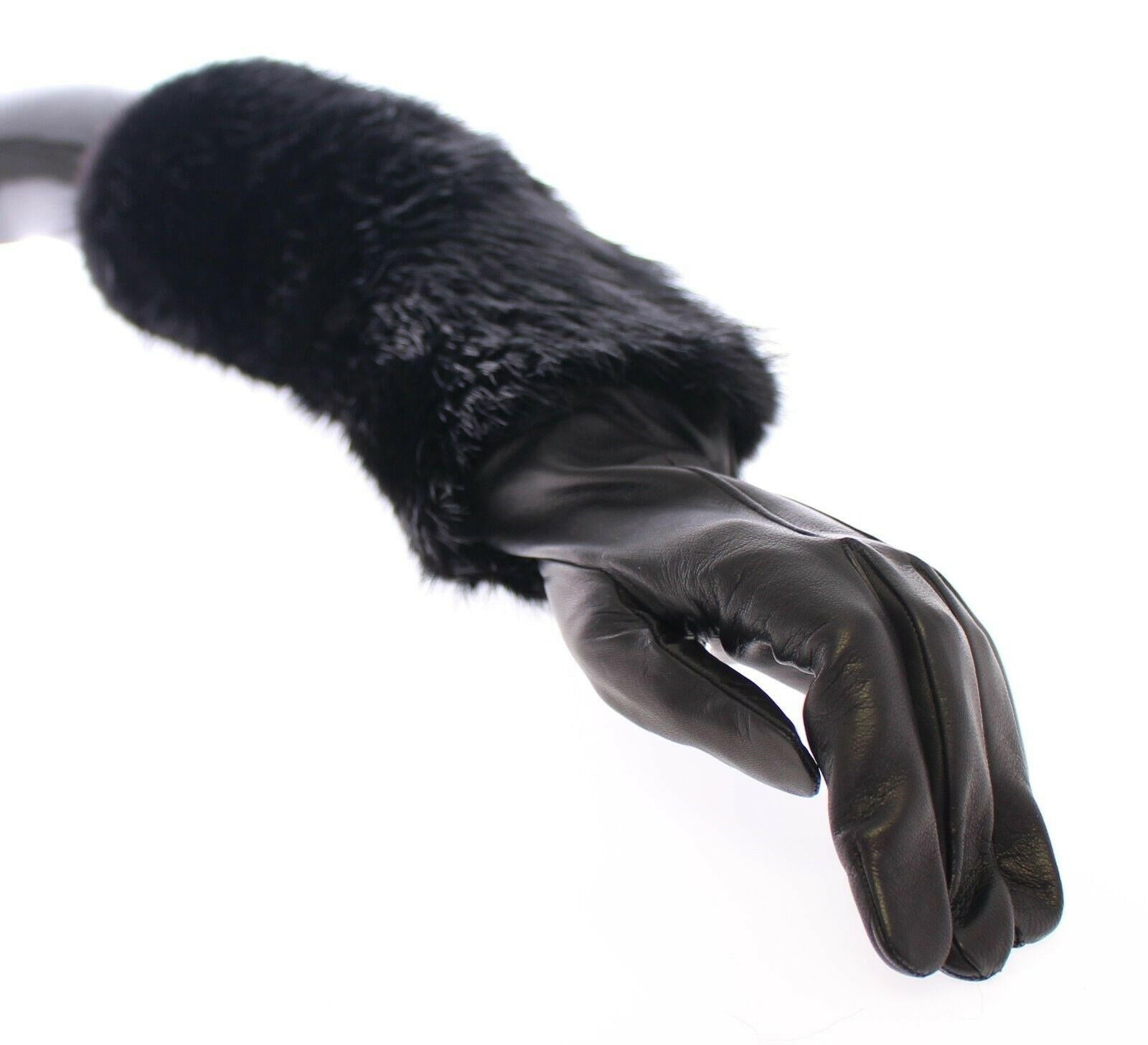 Dolce & Gabbana Black Beaver Fur Lambskin Leather Elbow Gloves -   -  Dolce & Gabbana.