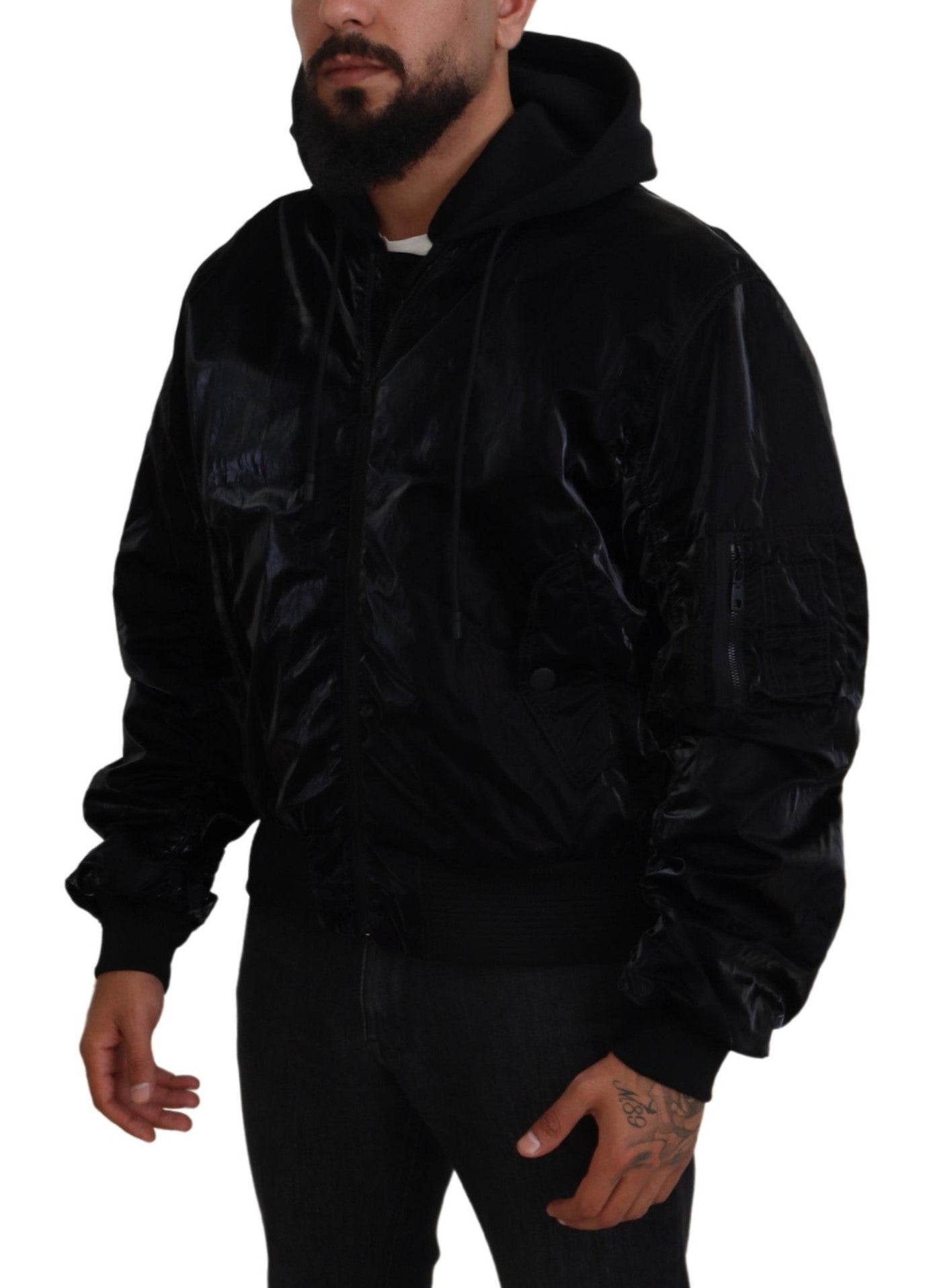 Dolce & Gabbana Black Nylon Hooded Full Zip Bomber Jacket -   -  Dolce & Gabbana.