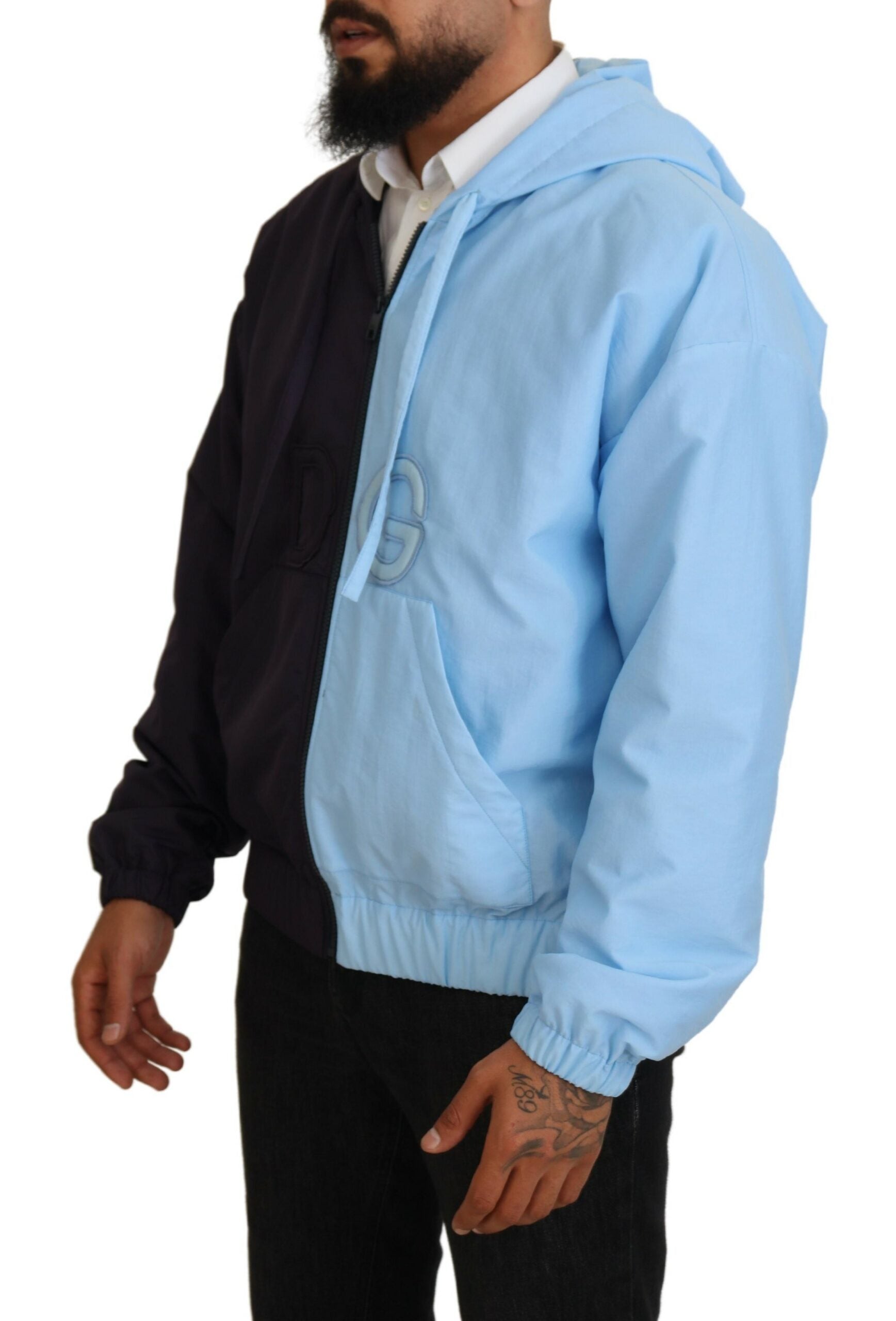 Dolce & Gabbana Black Blue DG Hooded Full Zip Men Jacket -   -  Dolce & Gabbana.