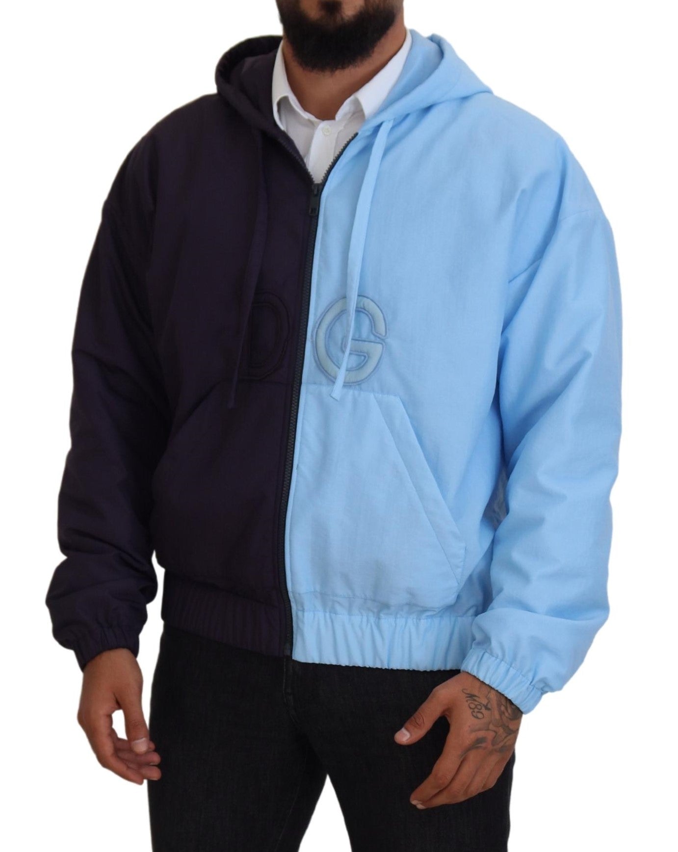 Dolce & Gabbana Black Blue DG Hooded Full Zip Men Jacket -   -  Dolce & Gabbana.