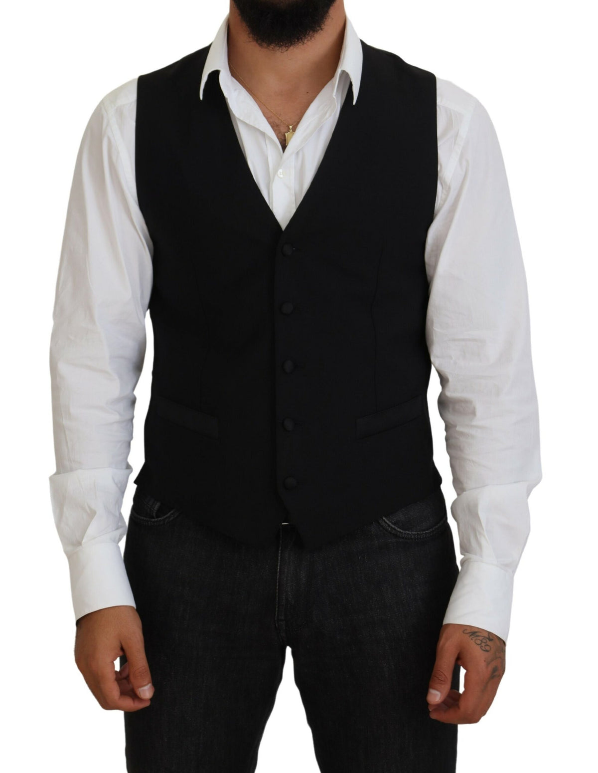 Dolce & Gabbana Black Virgin Wool Waistcoat Formal Vest -  Vests for Men Suits -  Dolce & Gabbana.