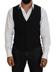 Dolce & Gabbana Black Virgin Wool Waistcoat Formal Vest -  Vests for Men Suits -  Dolce & Gabbana.
