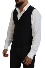 Dolce & Gabbana Black Virgin Wool Waistcoat Formal Vest -  Vests for Men Suits -  Dolce & Gabbana.