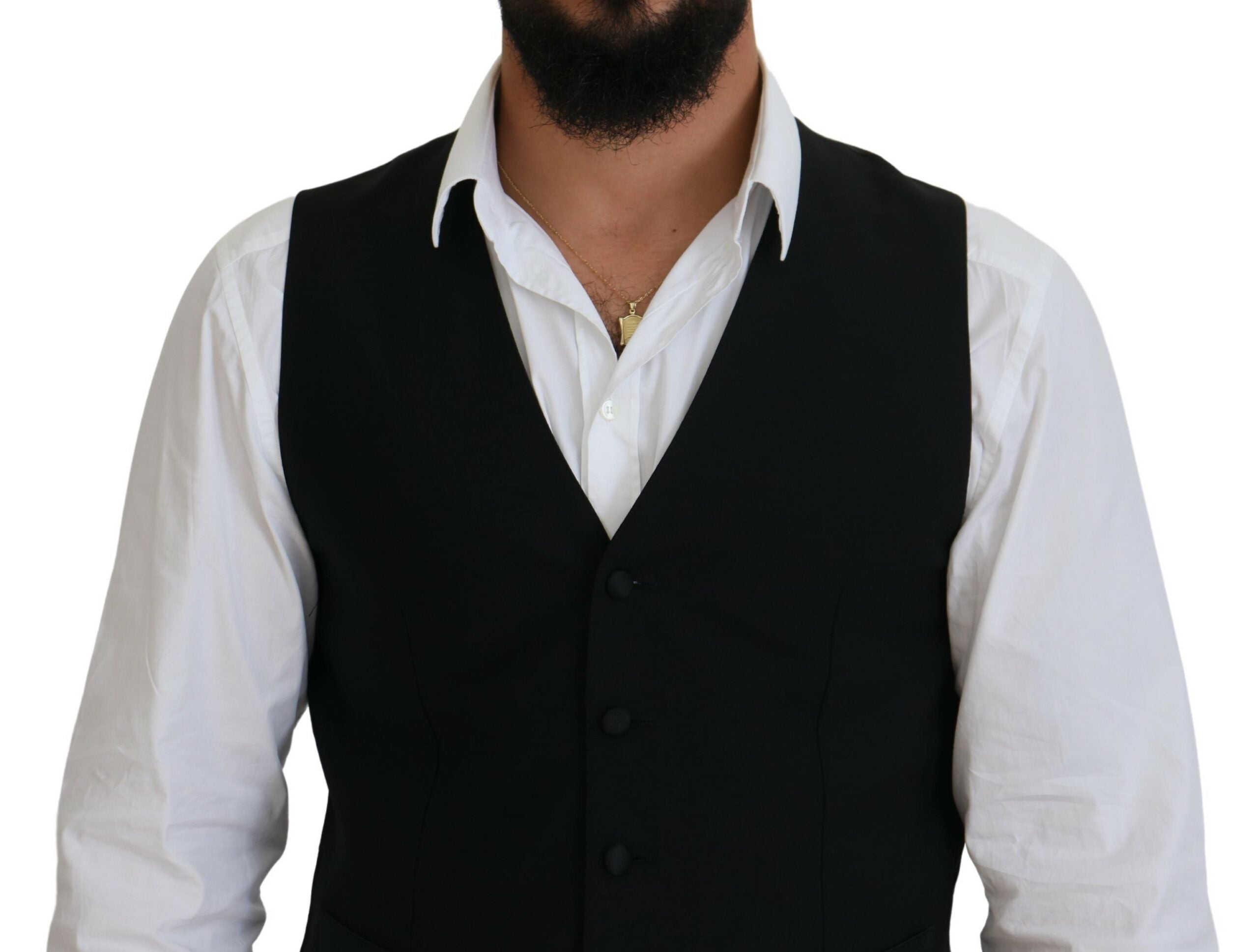 Dolce & Gabbana Black Virgin Wool Waistcoat Formal Vest -  Vests for Men Suits -  Dolce & Gabbana.