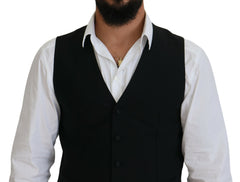Dolce & Gabbana Black Virgin Wool Waistcoat Formal Vest -  Vests for Men Suits -  Dolce & Gabbana.