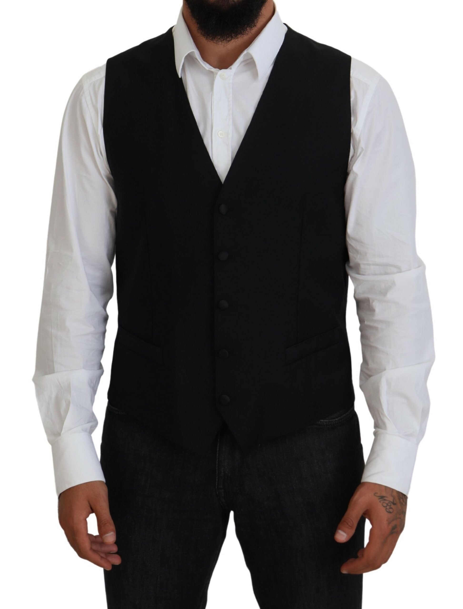 Dolce & Gabbana Black Virgin Wool Waistcoat Formal Vest -  Vests for Men Suits -  Dolce & Gabbana.