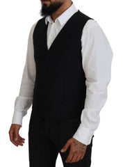Dolce & Gabbana Black Virgin Wool Waistcoat Formal Vest -  Vests for Men Suits -  Dolce & Gabbana.