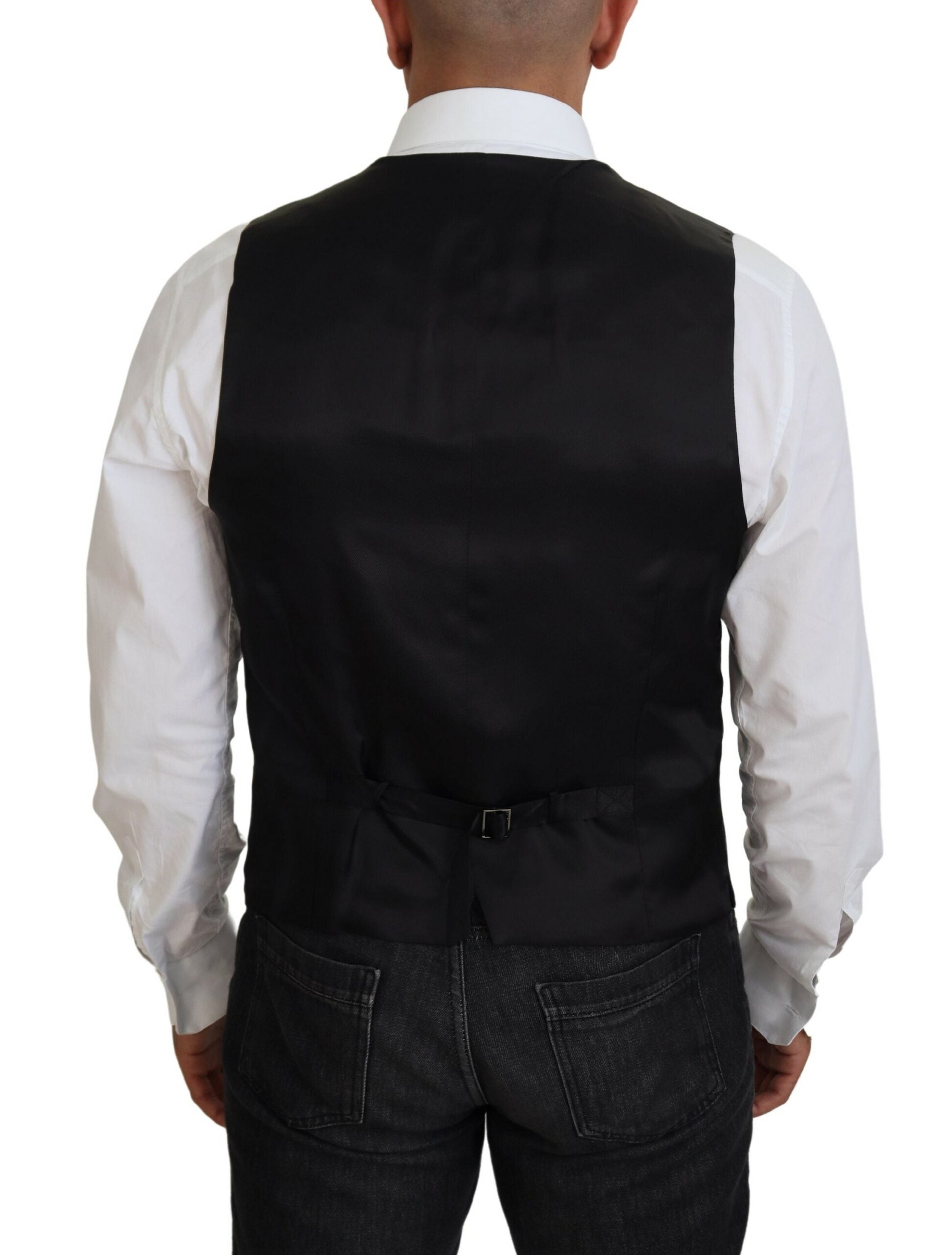 Dolce & Gabbana Black Virgin Wool Waistcoat Formal Vest -  Vests for Men Suits -  Dolce & Gabbana.