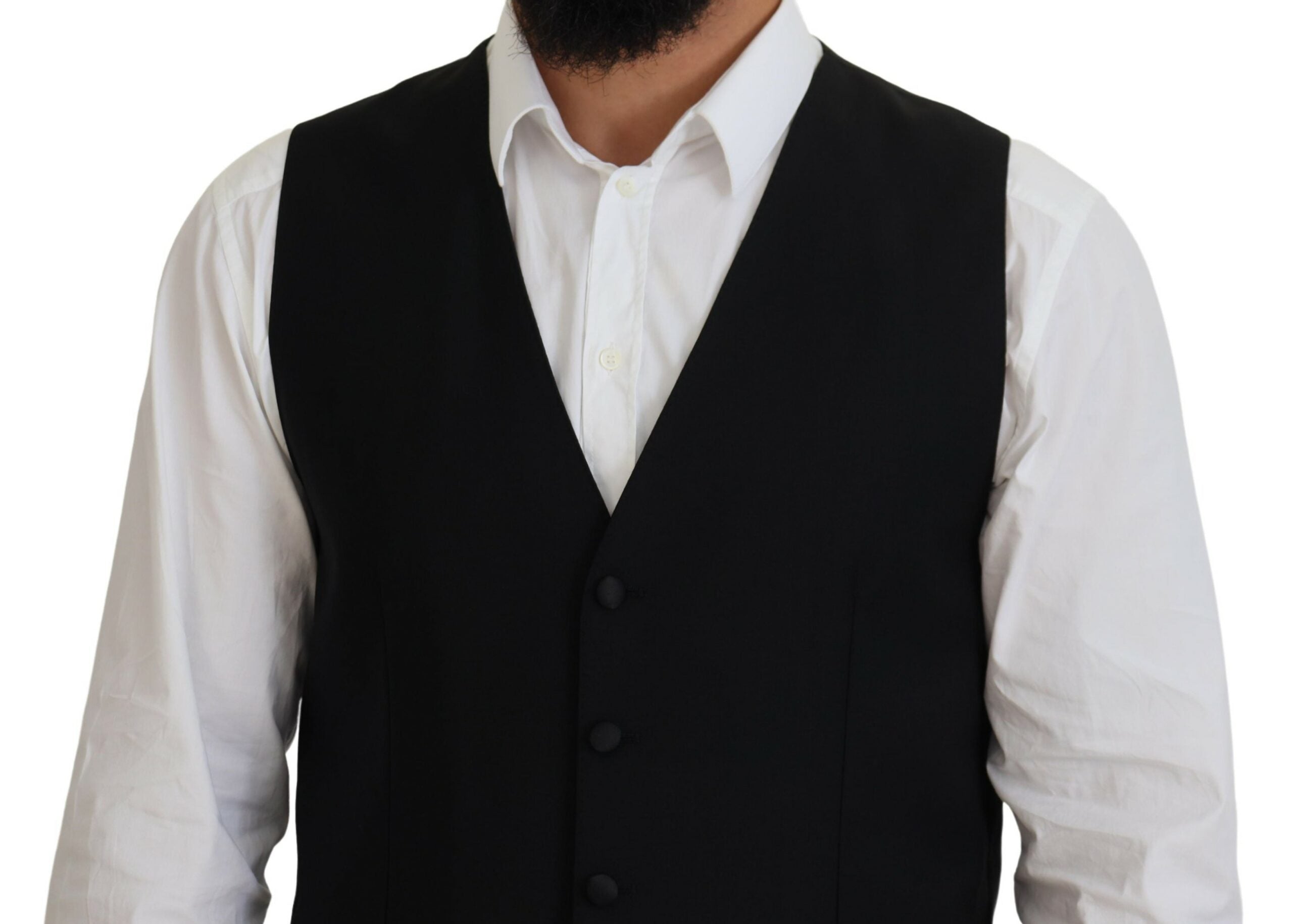 Dolce & Gabbana Black Virgin Wool Waistcoat Formal Vest -  Vests for Men Suits -  Dolce & Gabbana.