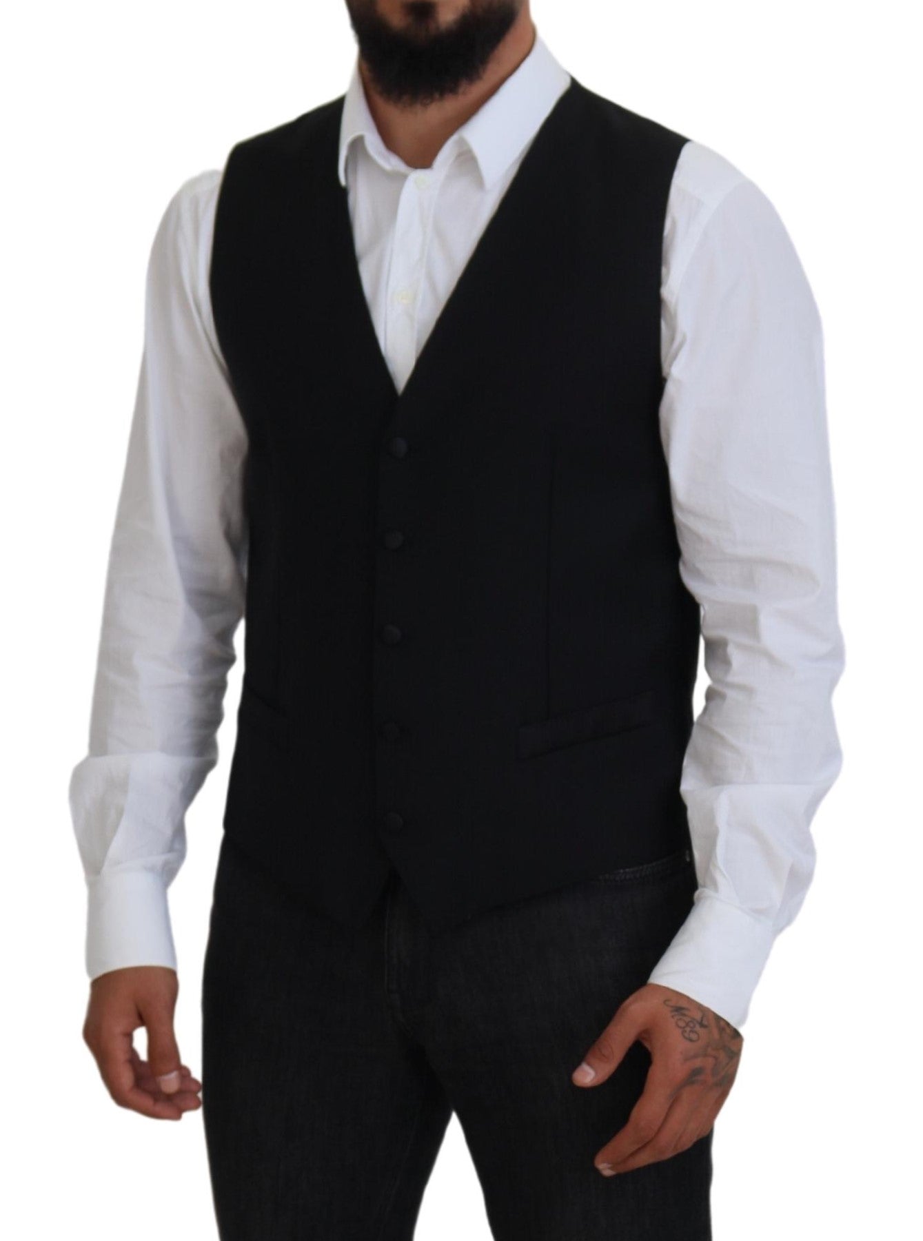 Dolce & Gabbana Black Virgin Wool Waistcoat Formal Vest -  Vests for Men Suits -  Dolce & Gabbana.