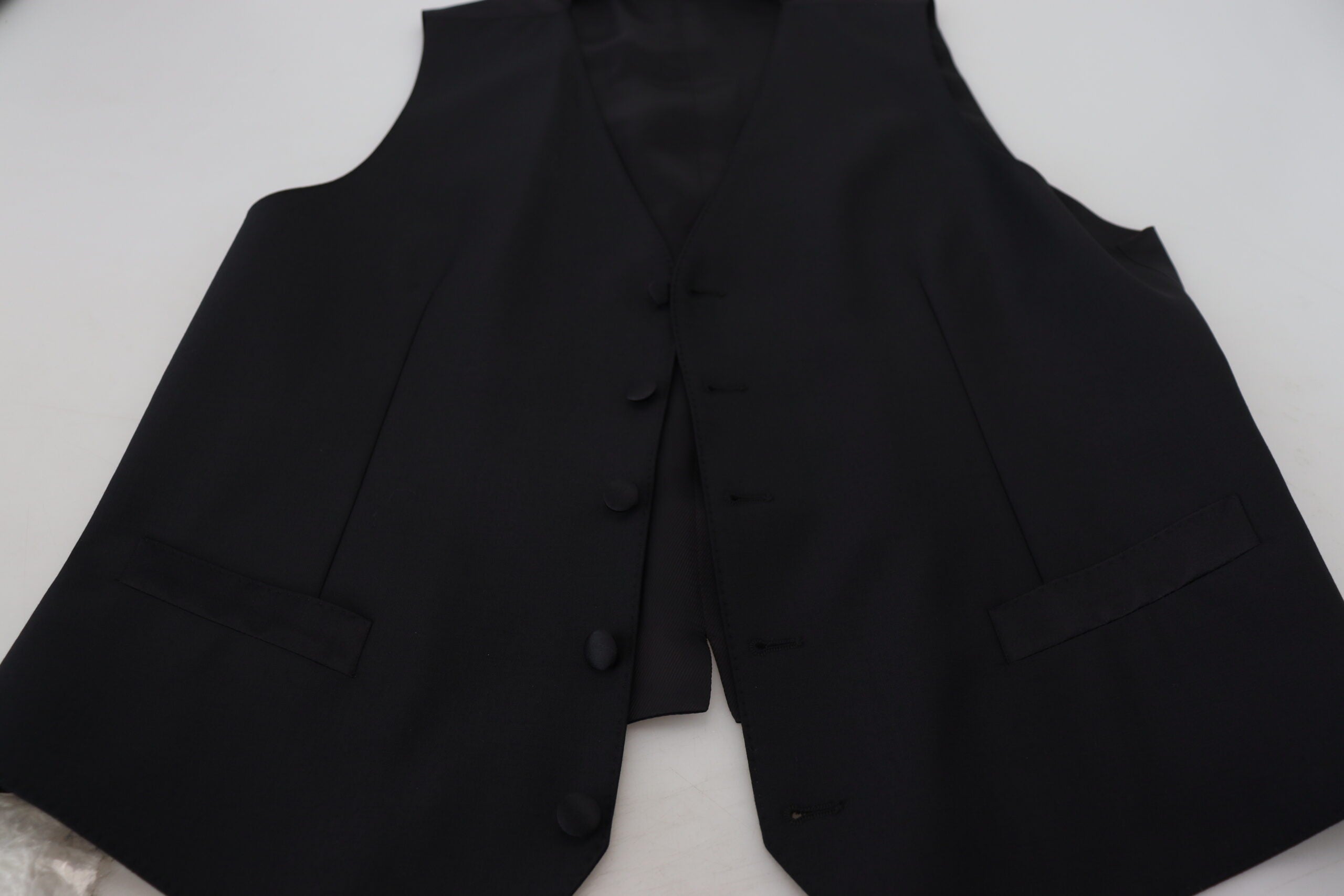 Dolce & Gabbana Black Virgin Wool Waistcoat Formal Vest -  Vests for Men Suits -  Dolce & Gabbana.