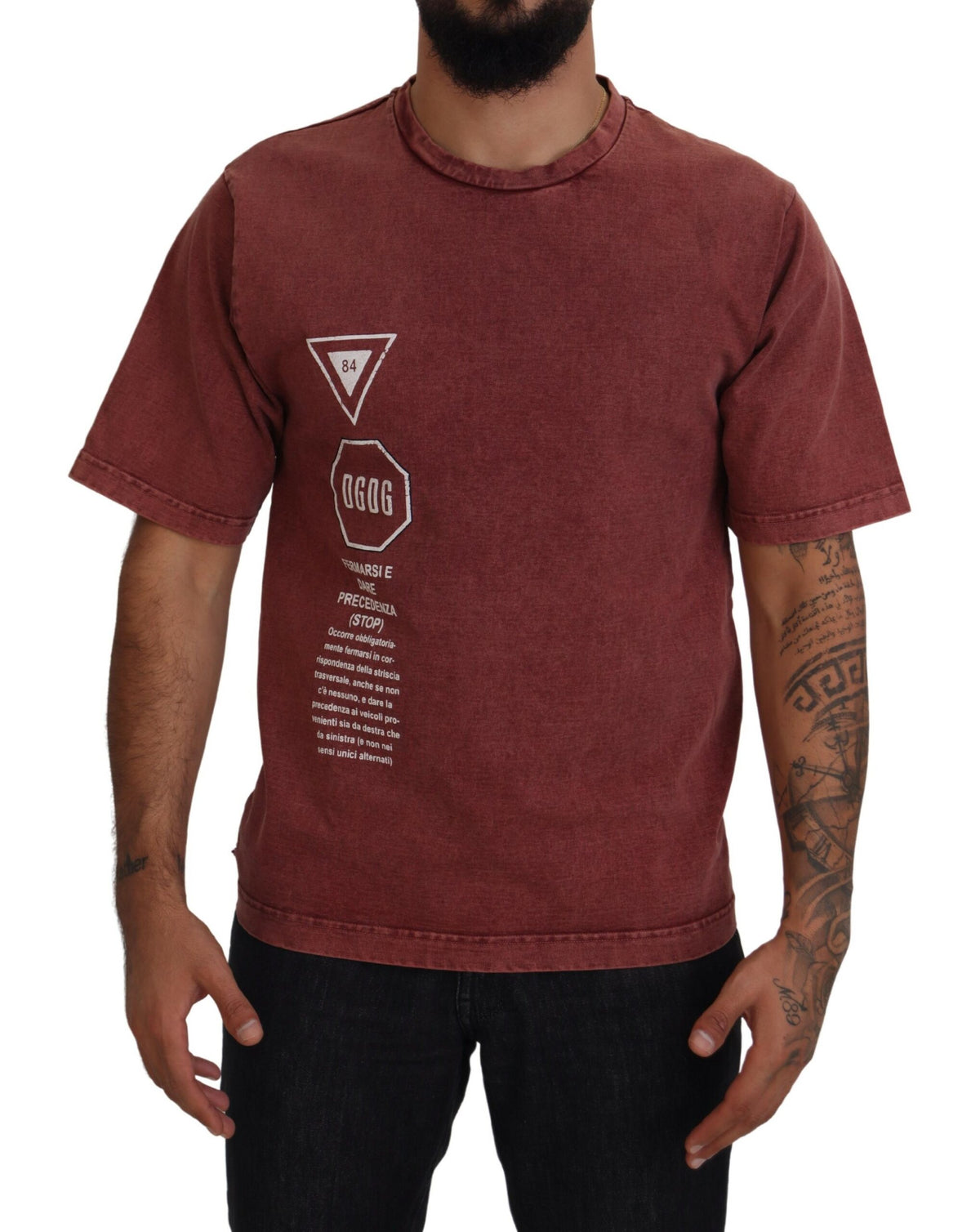 Dolce & Gabbana Maroon Print Round Neck Short Sleeves T-shirt -   -  Dolce & Gabbana.
