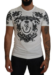 Dolce & Gabbana White DG Crown Floral Crewneck Men T-shirt -   -  Dolce & Gabbana.