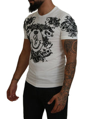 Dolce & Gabbana White DG Crown Floral Crewneck Men T-shirt -   -  Dolce & Gabbana.